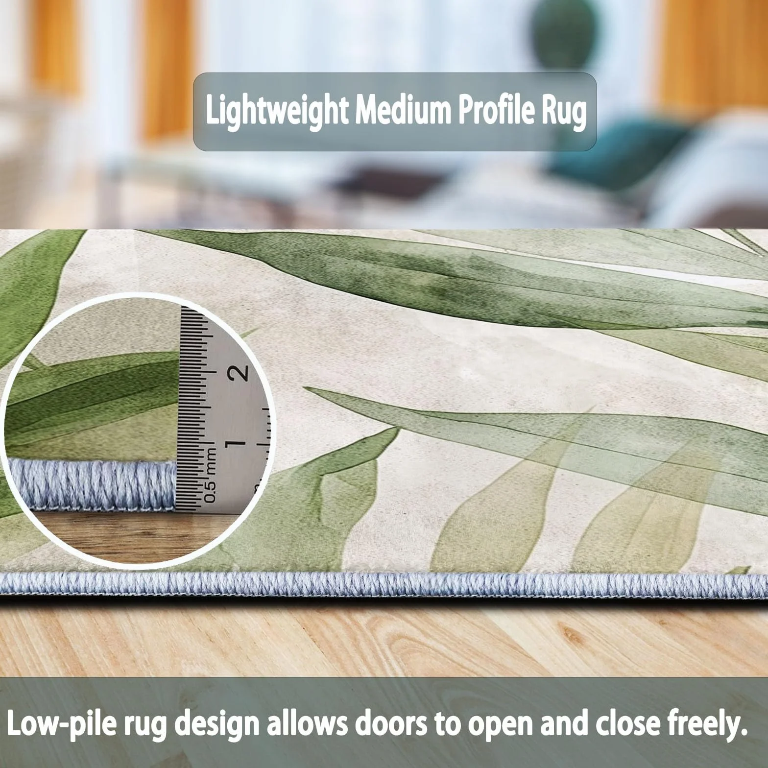 Tapis Lavable en Machine Motif Feuilles Tropicales À L'Aquarelle 120 x 180 cm Vert Clair pour Salon Chambre
