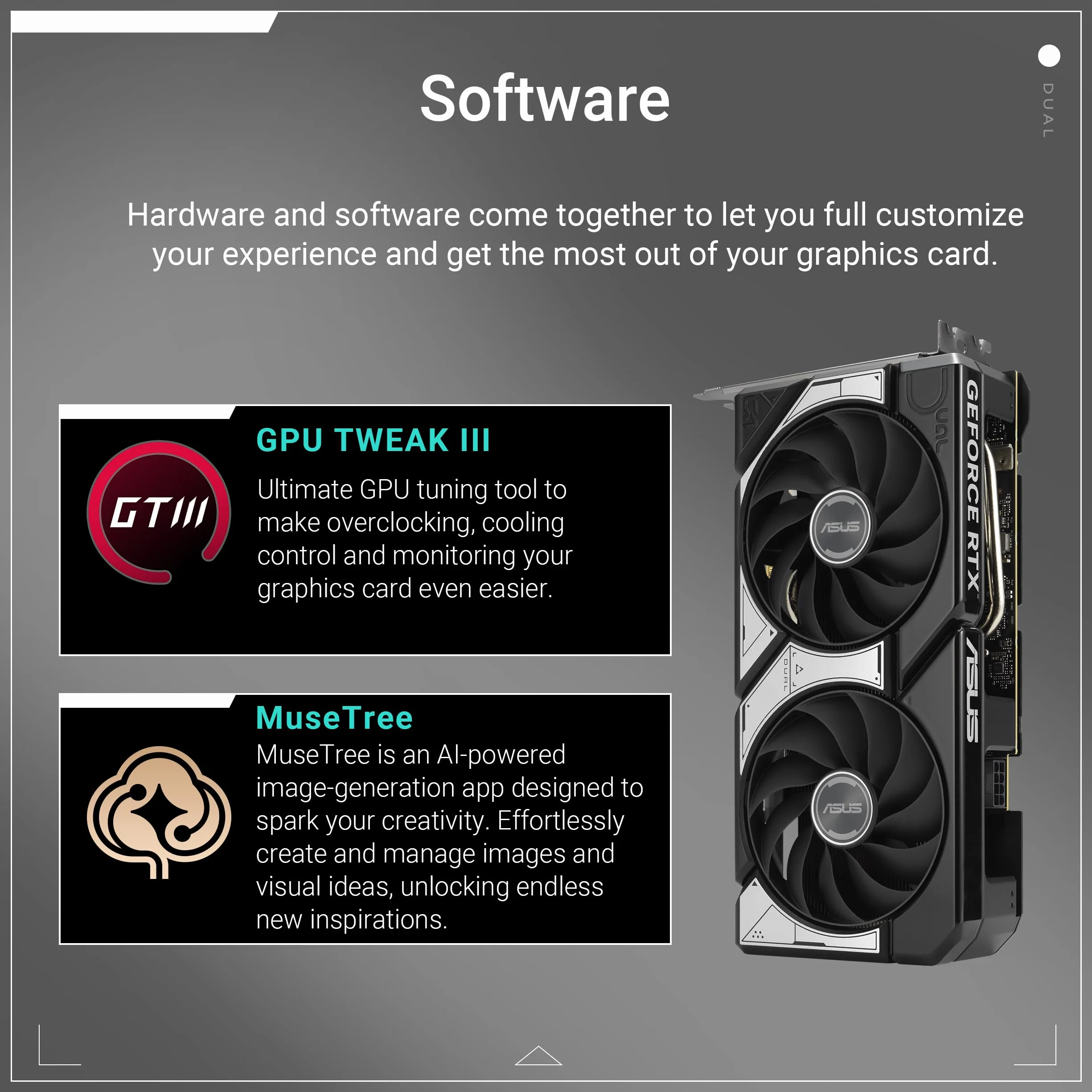 ASUS DUAL RTX5060 OC, PCIe5, 8 GB DDR7, HDMI, 3 DP, zegar 2565 MHz, podkręcony, kompaktowy SFF-Ready