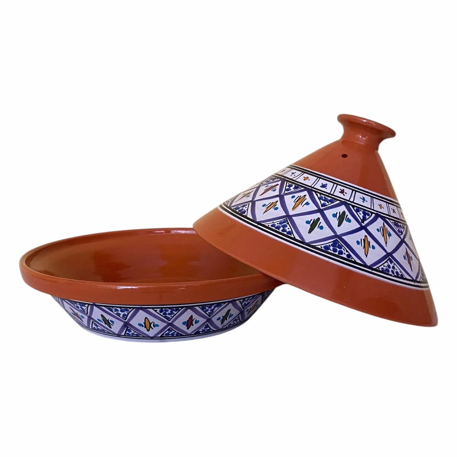 La Maison Unique: Tajine Terre cuite Marocaine Tunisienne Diamètre 32 cm Cocotte Pression Avec Couvercle Plat Ethnique Marocain Cuisine Santé - Qualité Premium - Bleu