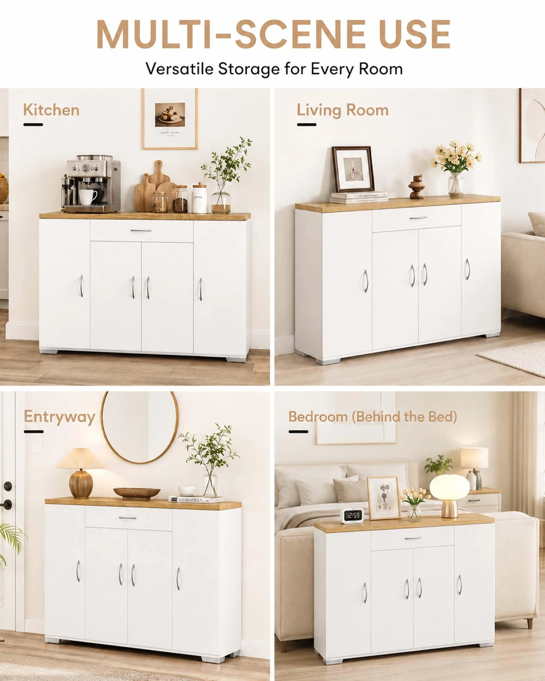 Meuble Cuisine Rangement Plan de Travail Cuisine Buffet Cuisine Blanc 110 x 30 x 70 cm avec Tiroir et 4 Portes Meuble Bas Cuisine Meuble Rangement Cuisine Salle à Manger Salon Armoire