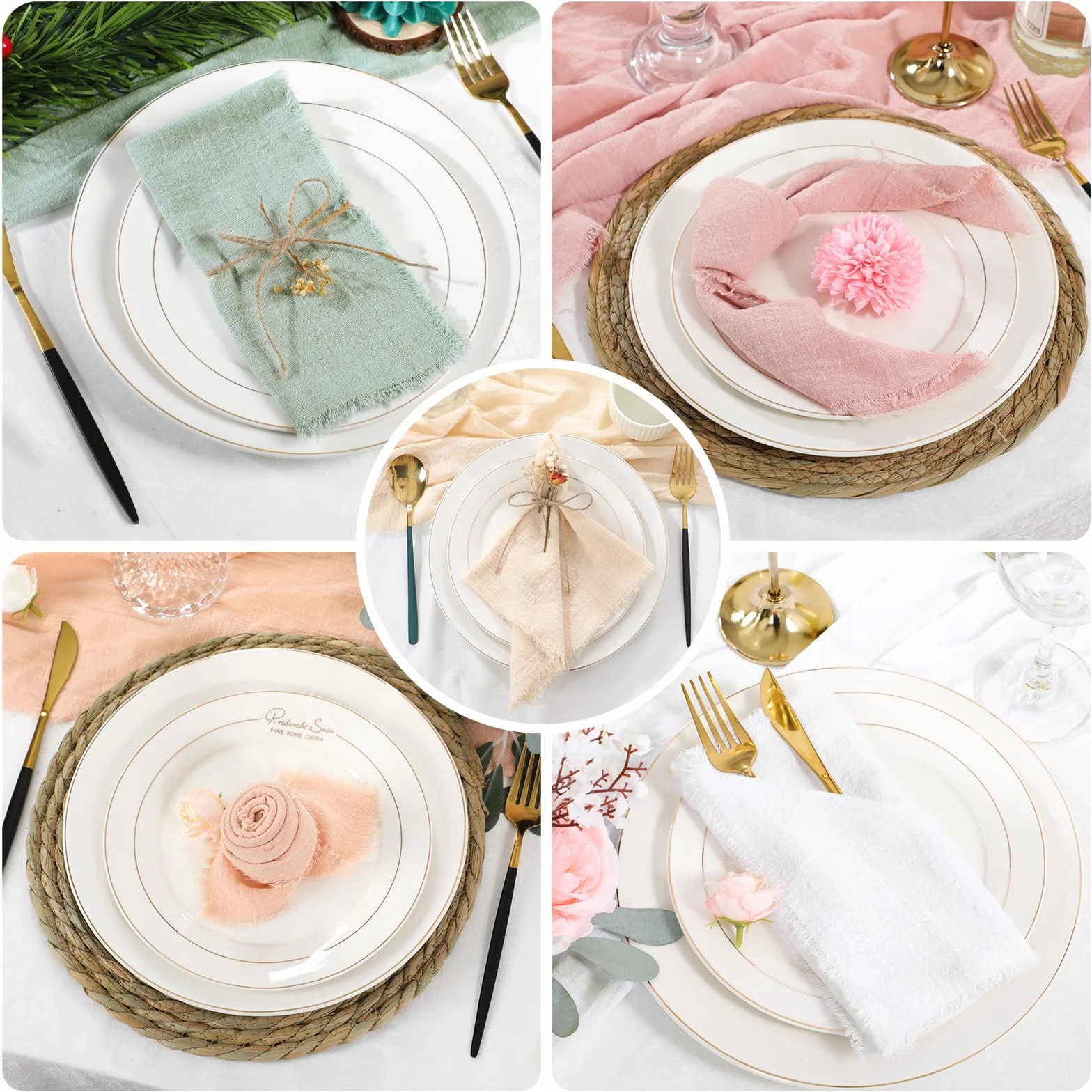 Lot de 50 Serviettes de Table réutilisables en Gaze de Coton Vert de Noël, pour fête de Mariage, décoration de Table rétro, 42 x 42 cm.