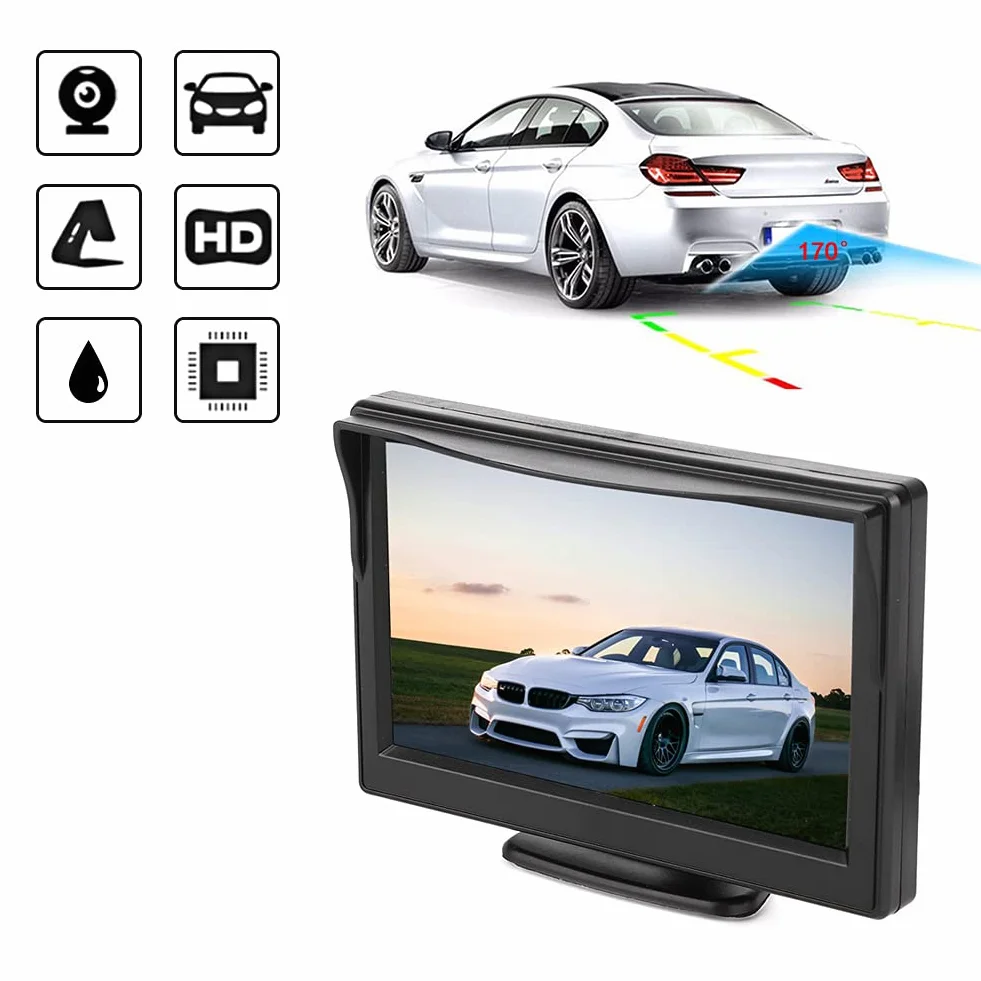 Samochodowy Monitor HD TFT LCD 5-calowy 2-kanałowy Odtwarzacz Wideo z Wejściem AV do Kamer Cofania (brak aparatu)