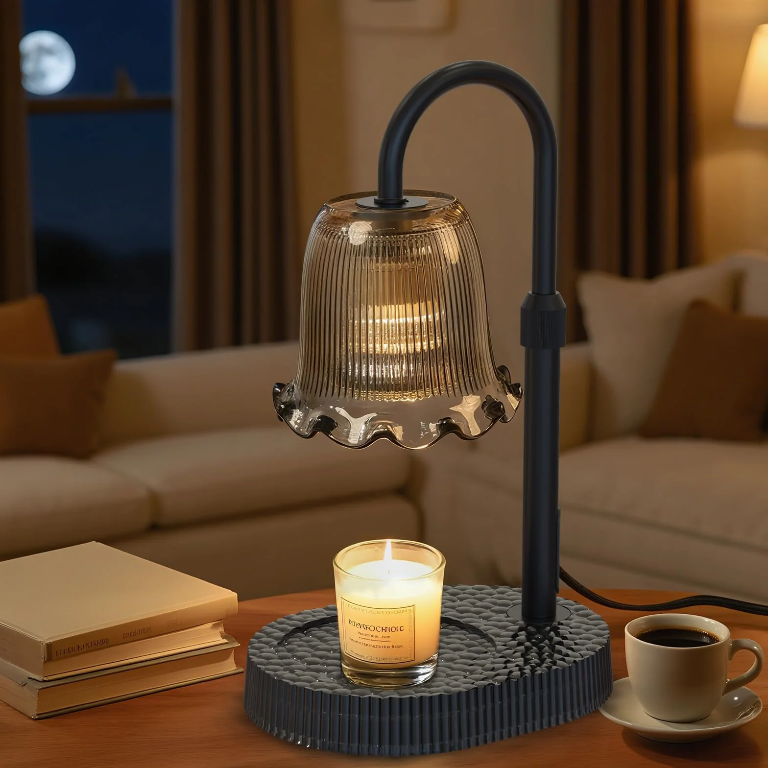 Lampe chauffe-bougie avec hauteur réglable – Chauffe-cire sans flamme à 4 niveaux à intensité variable, fonction minuterie et design élégant en plusieurs couleurs (Noir 1)