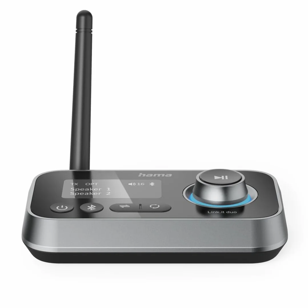 Hama TRANSMITER BLUETOOTH LINK IT Duo, Adapter 2w1, Nadajnik i Odbiornik Bluetooth, Zasięg do 10m, Złącza Jack 3,5mm i USB-C, Czarny