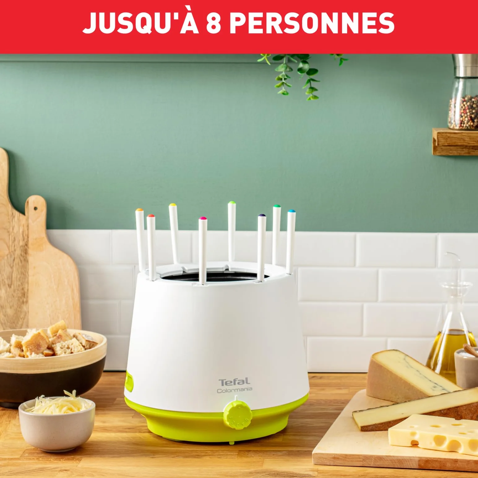 Tefal Appareil à fondue 8 personnes, Fondues Bourguignonnes, Savoyardes, Chocolat, Chinoises, Paroi isolante Thermorespect, Caquelon antiadhésif, Thermostat réglable, Fabriqué en France EF260312