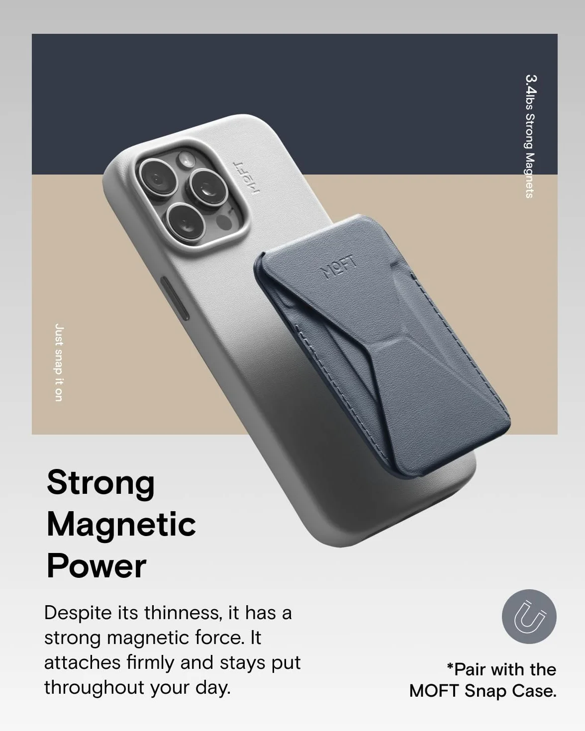 MOFT Magsafe uchwyt na karty iPhone 17/16/15/14/13/12, portfel Magsafe z MOVAS, skóra wegańska, mocny magnetyzm, 3-trybowy uchwyt na telefon komórkowy, 2 uchwyty na karty (zimnoszary)