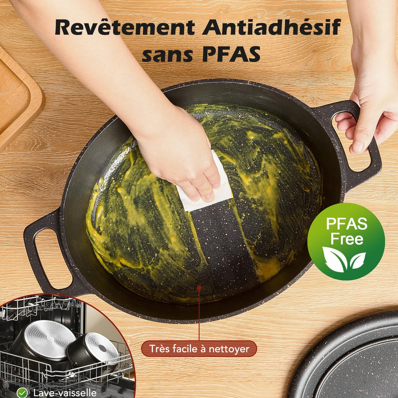 Cocotte Fonte Induction 11 Litres 38cm Ovale Faitout en Fonte d’Aluminium avec Revêtement Antiadhésif, Marmite avec Couvercle, Idéale pour les Grandes Familles, Four et Gaz, Noir