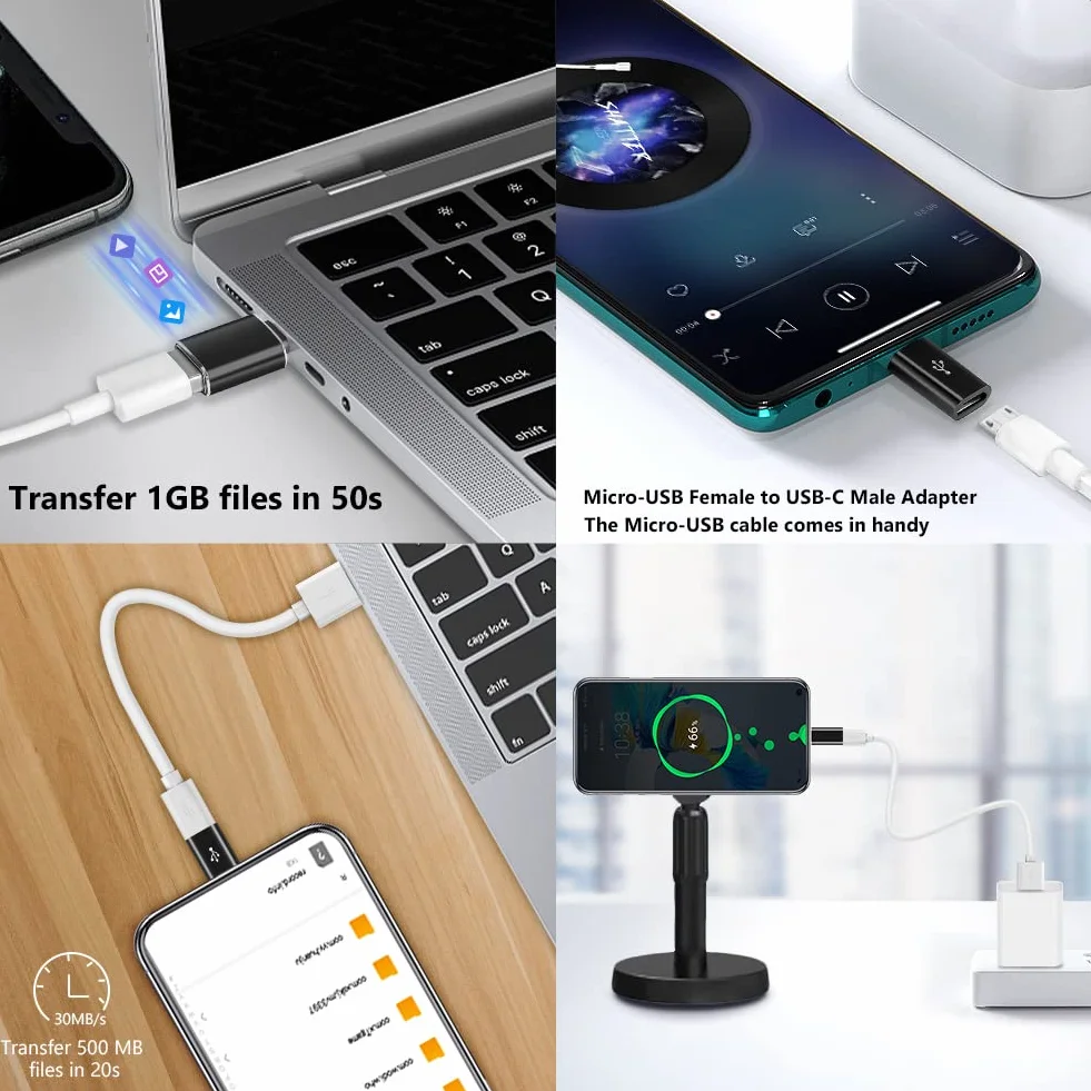 AXFEE Adapter USB C na USB, adapter micro USB na USB C, superszybki transfer danych i szybkie ładowanie, kompatybilny z iPhonem/PC/Samsung/iPad/laptopem/MacBookiem itp. (4 sztuki), Q1-3473943