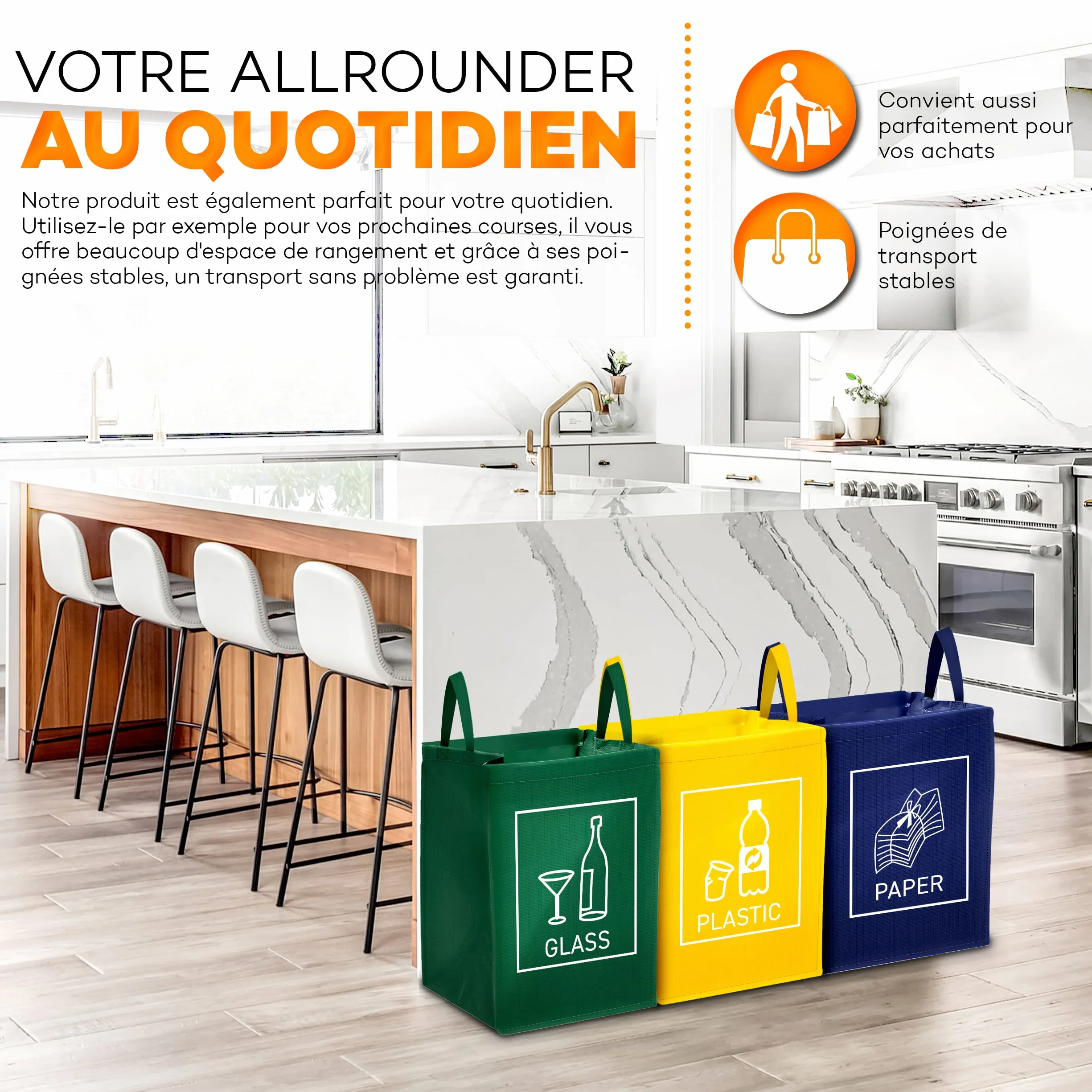 TRESKO Lot de 3 Poubelle Trieur à déchets, Vert/jaune/bleu