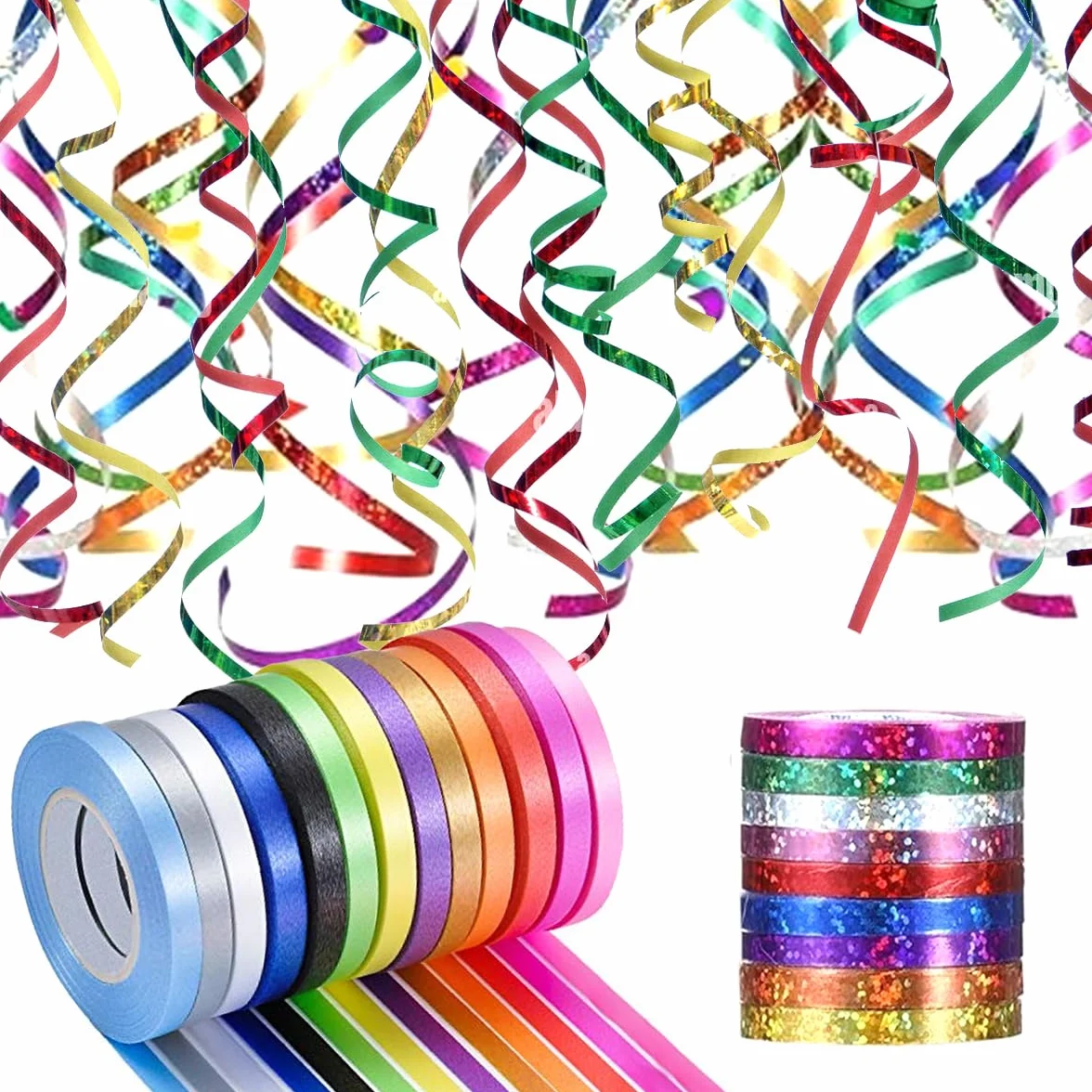 Ruban Bolduc Pailleté à Boucles pour Emballage Cadeaux (48 pcs., 10 m, 5 mm)