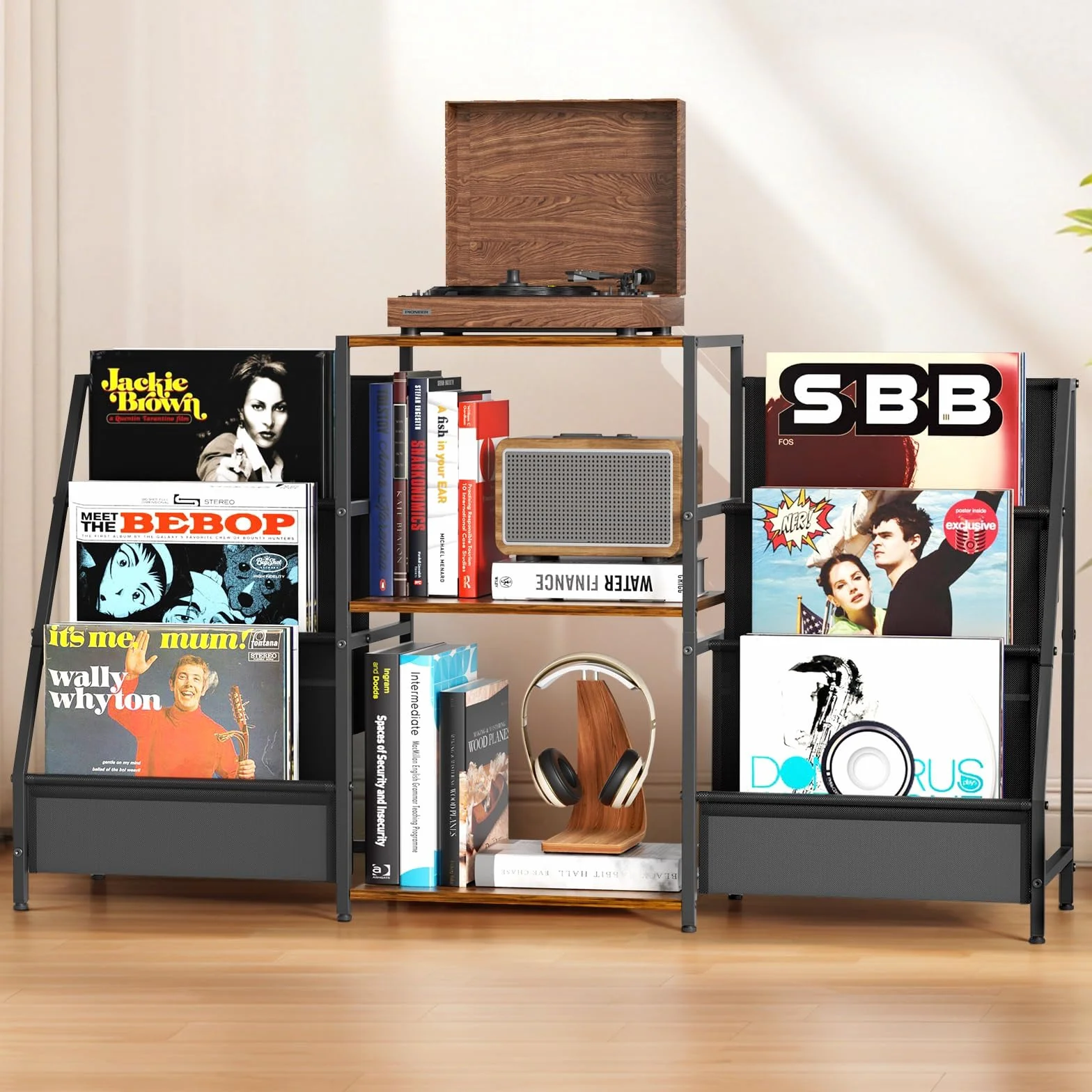 Support de platine vinyle à 3 niveaux pour ranger des disques en vinyle jusqu'à 200 albums, 123 x 30 x 73 cm, support d'affichage et de rangement dans le salon, chambre à coucher