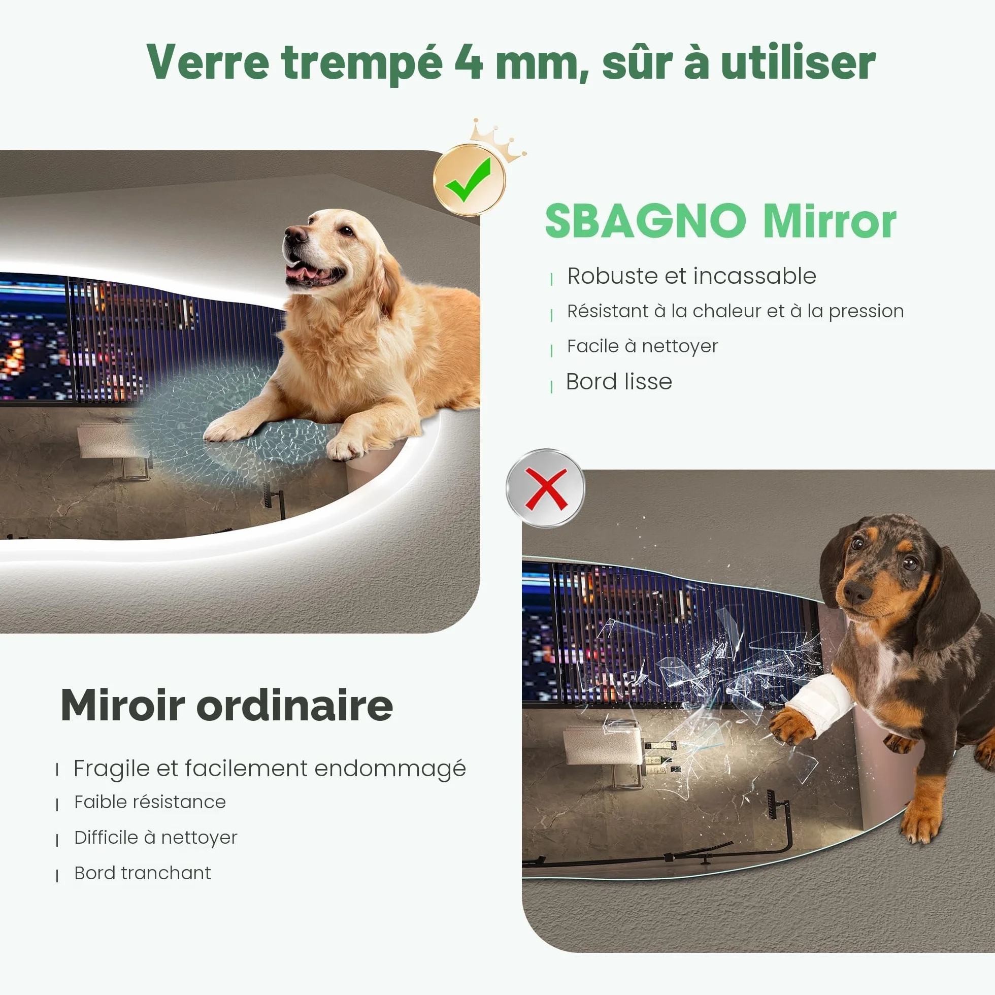 S'bagno Irrégulier Miroir Salle de Bain avec Eclairage 70x100cm, Bluetooth Miroir LED Salle de Bain, Anti-buée, 3000K-6500K, Dimmable, Mémoire, IP44 Miroir Lumineux Salle de Bain, Horizontal/Vertical