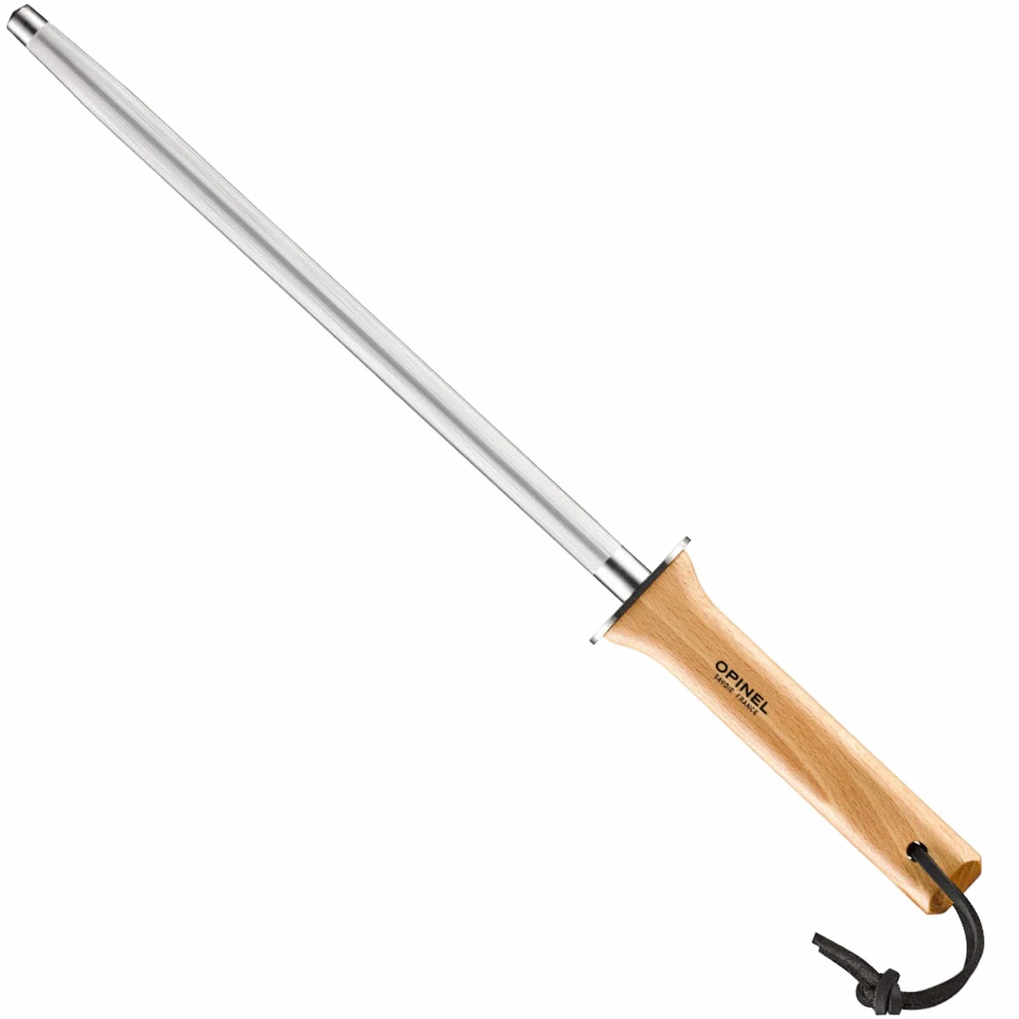 Opinel - Fusil à Aiguiser Revêtement Acier - Ø 13 mm, Longueur 25 cm - Affûtage Couteaux de Cuisine - Manche Hêtre, Lanière Cuir - Fabrication Française