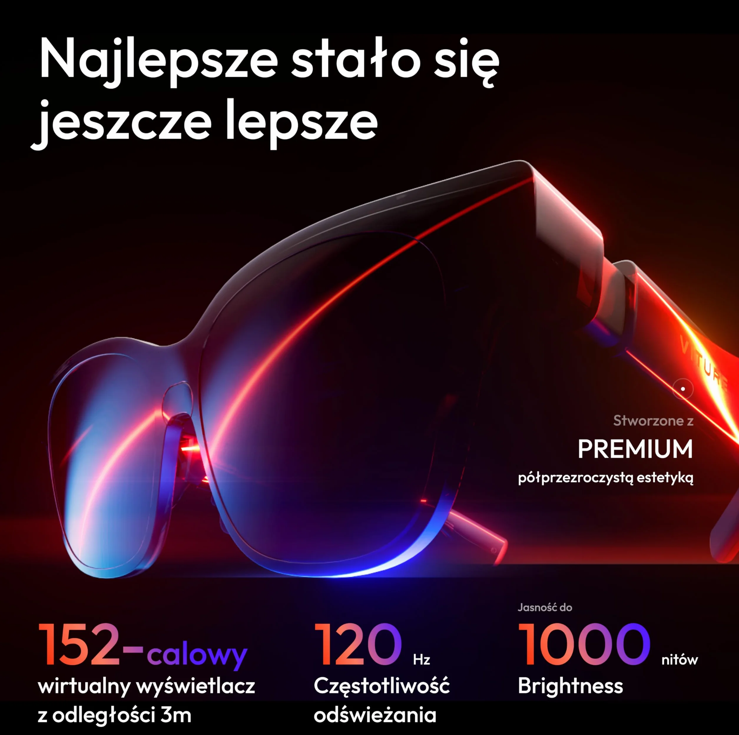 VITURE Luma Pro XR Okulary — 152" 1200p 120Hz Ultra Ostry wyświetlacz, 52° FOV, Folia Elektrochromowa, Harman Audio, dla iPhone 17/16/15/Android/Mac/PC/Steam Deck/Switch 2 - Standardowe