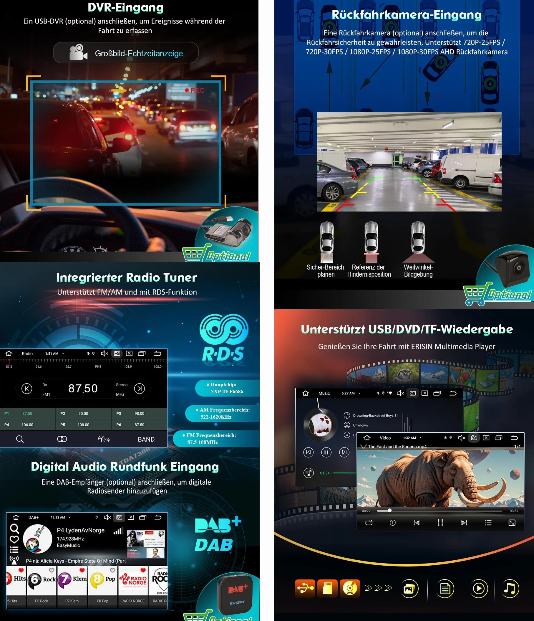 8 rdzeni 4 GB + 64 GB Android 14.0 DAB+ radio samochodowe do Jeep Wrangler Patriot Chrysler 300 C Aspen Dodge Caliber Durango Challenger z nawigacją GPS, CarPlay Android Auto WiFi 4G USB Bluetooth 5.0