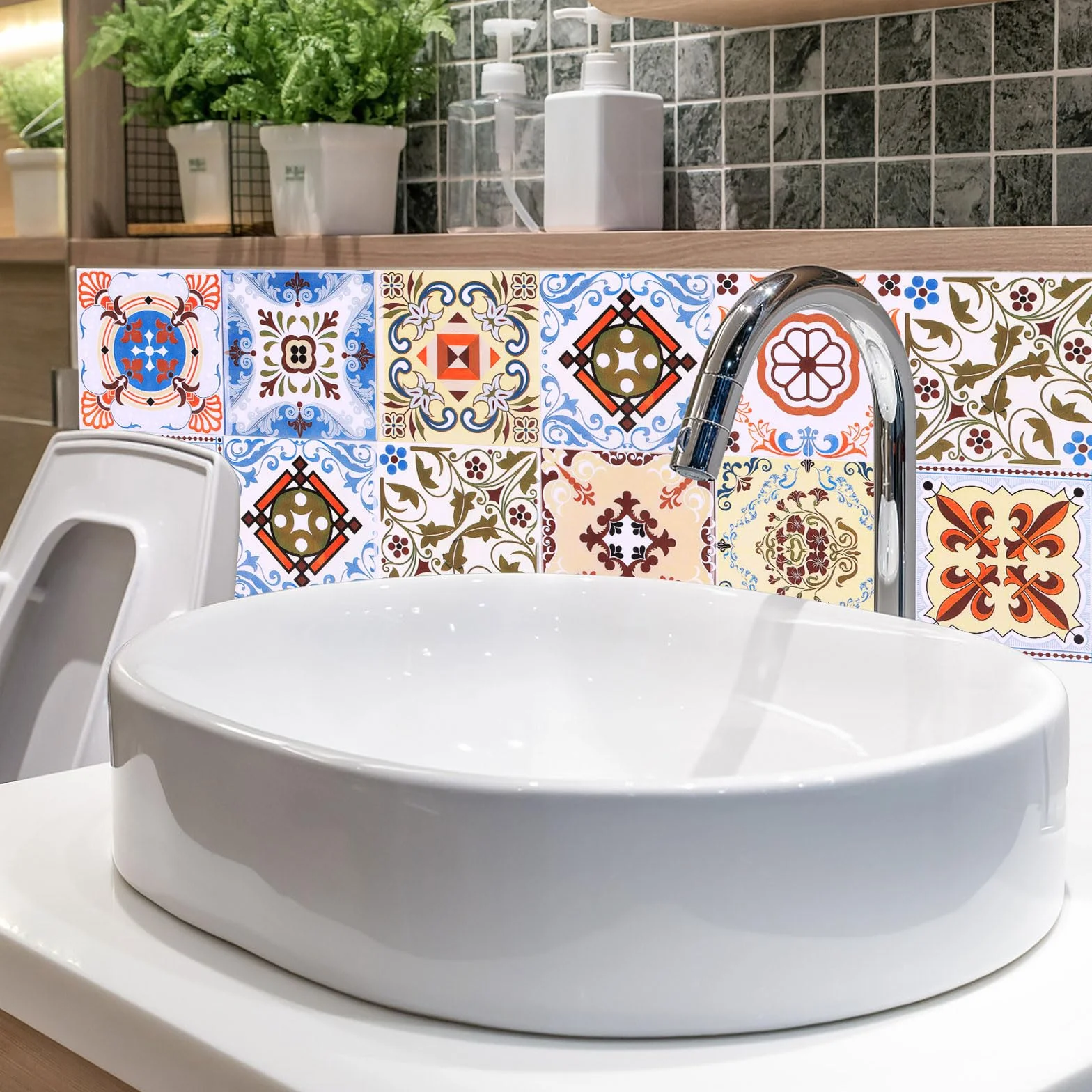Autocollants Carrelage Mural Bohémien 15×15 cm Étanche pour Cuisine Salle de Bain