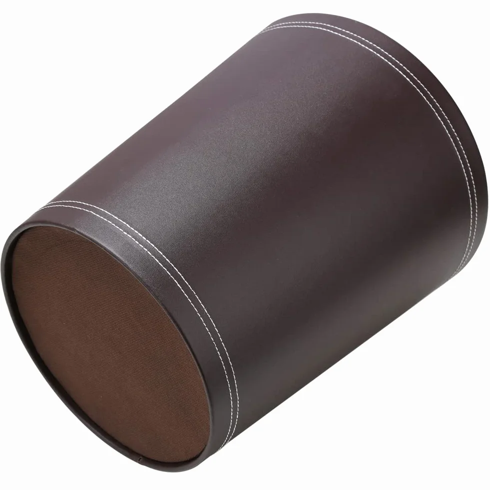 KINGFOM™ Corbeille à Papier en Cuir Rond Marron Bureau Salle de Bains