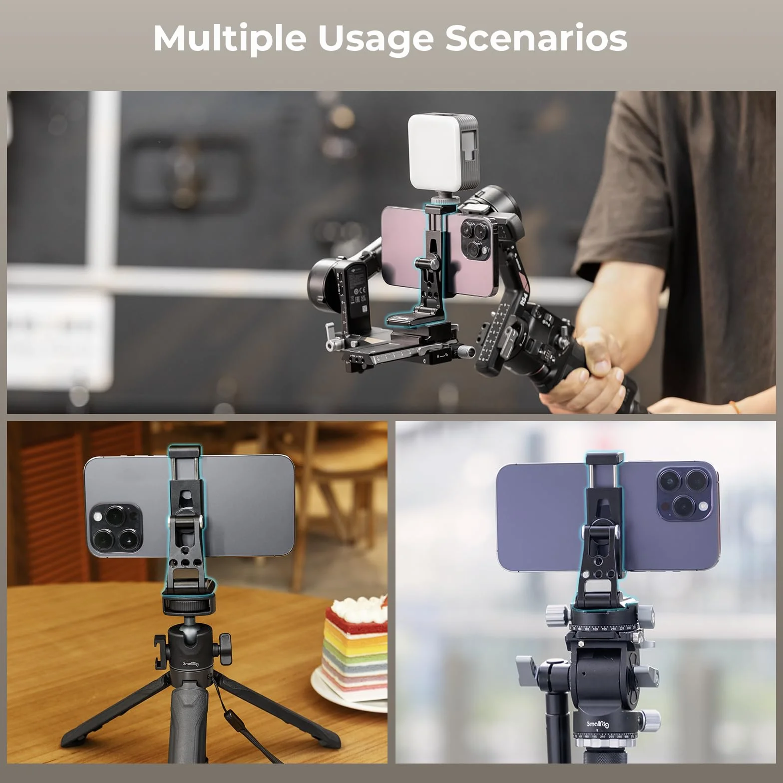 SMALLRIG Metal Phone Tripod Mount, Cell Phone Mount, Uchwyt do Telefonu Komórkowego z Adapterem Szybkozłącza dla Arca-Swiss, Wielofunkcyjny Uchwyt do Telefonu Statywu Typu dla Arca, dla iPhone - 4611