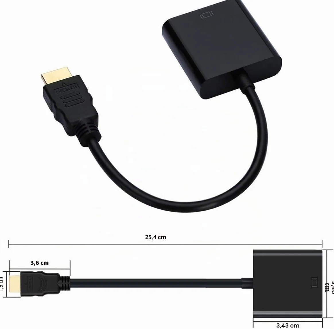 Adaptateur HDMI plaqué or vers VGA mâle femelle pour PC moniteur projecteur HDTV