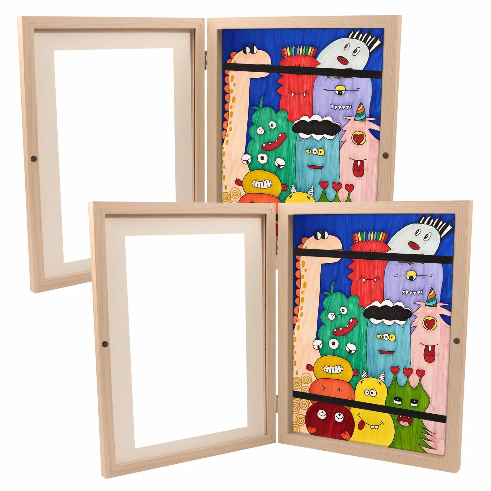FIVAVA 2 Pièce Cadre Dessin Enfant A4 à Remplir 50-150 Images, Cadre Pliant pour Dessins d'Enfants, Bois