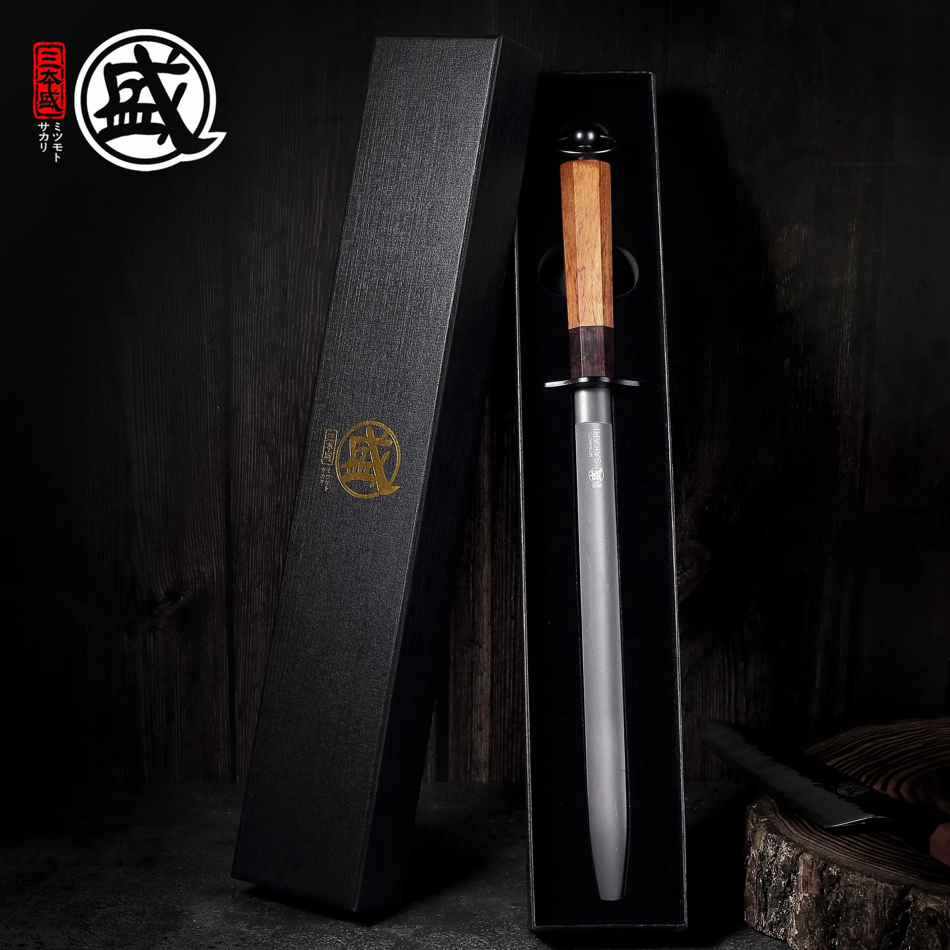 MITSUMOTO SAKARI Fusil à Aiguiser Plat en Diamant 40 cm, Aiguiseur Professionnel pour Couteaux