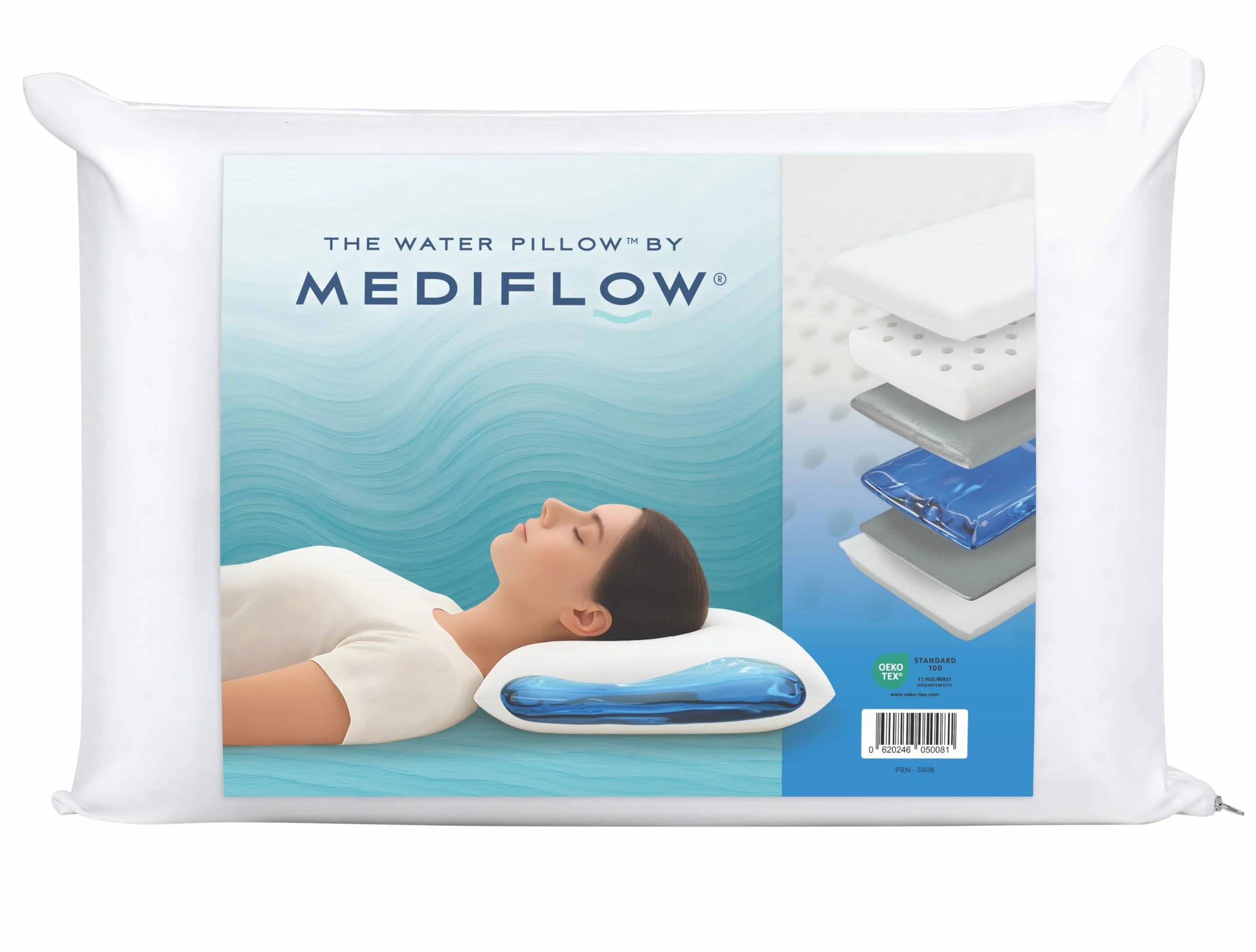 Mediflow Oreiller à Eau en Mousse à mémoire – Technologie Waterbase, cliniquement prouvé pour douleurs cervicales et Sommeil amélioré (50 x 70 cm)