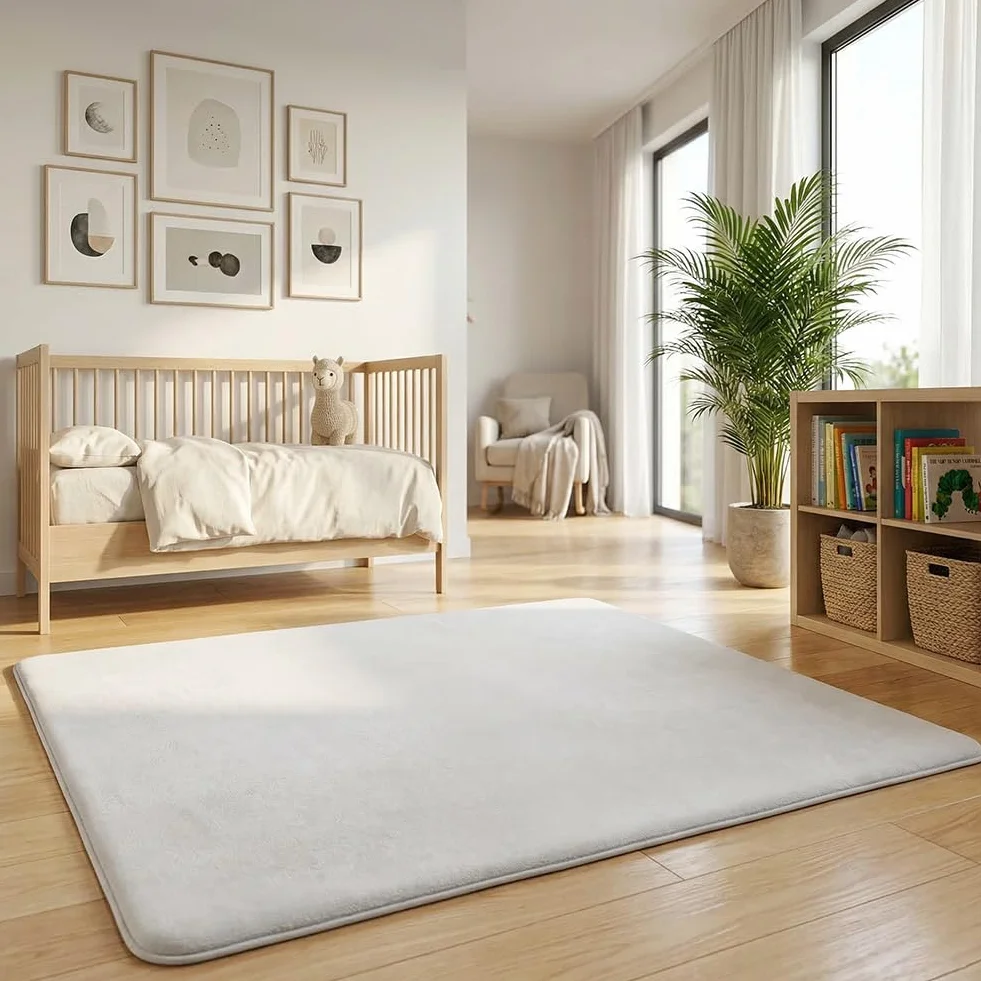 Vicloon Tapis d'éveil et de Jeux 3cm 150x180cm Antidérapant Flanelle Gris