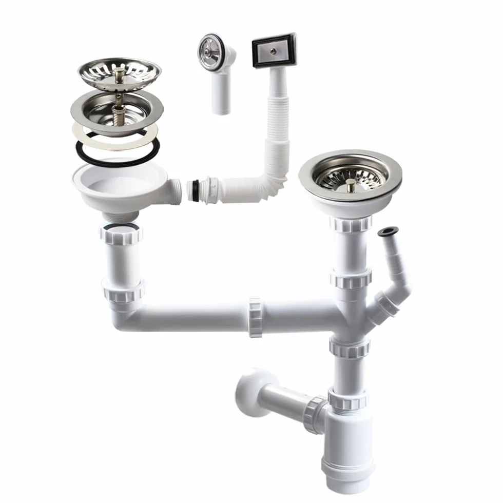 Talea Siphon double 114 mm évier raccord lave-vaisselle ouverture 84-90 mm
