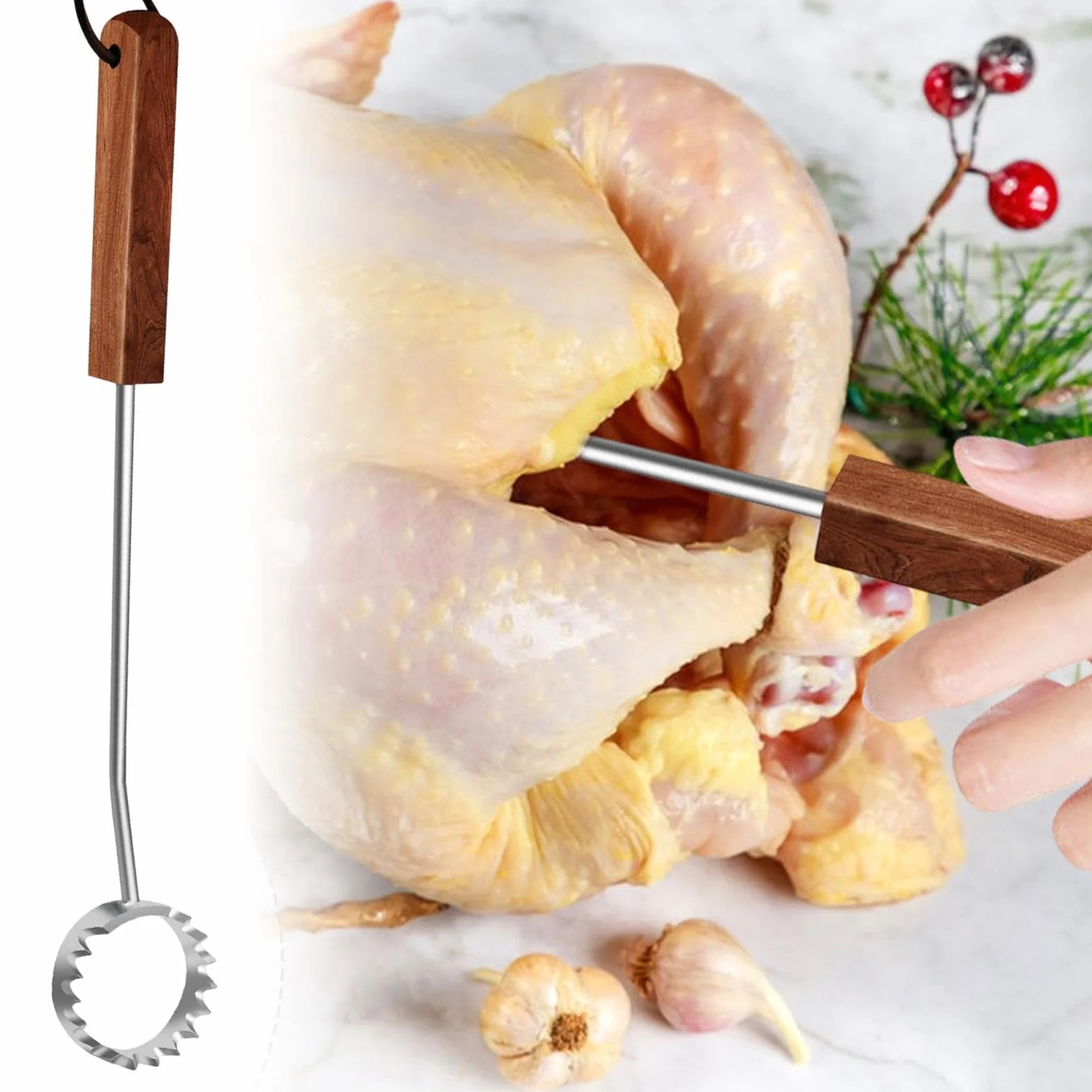 Grattoir à poumons en acier inoxydable avec manche en bois, équipement de boucherie