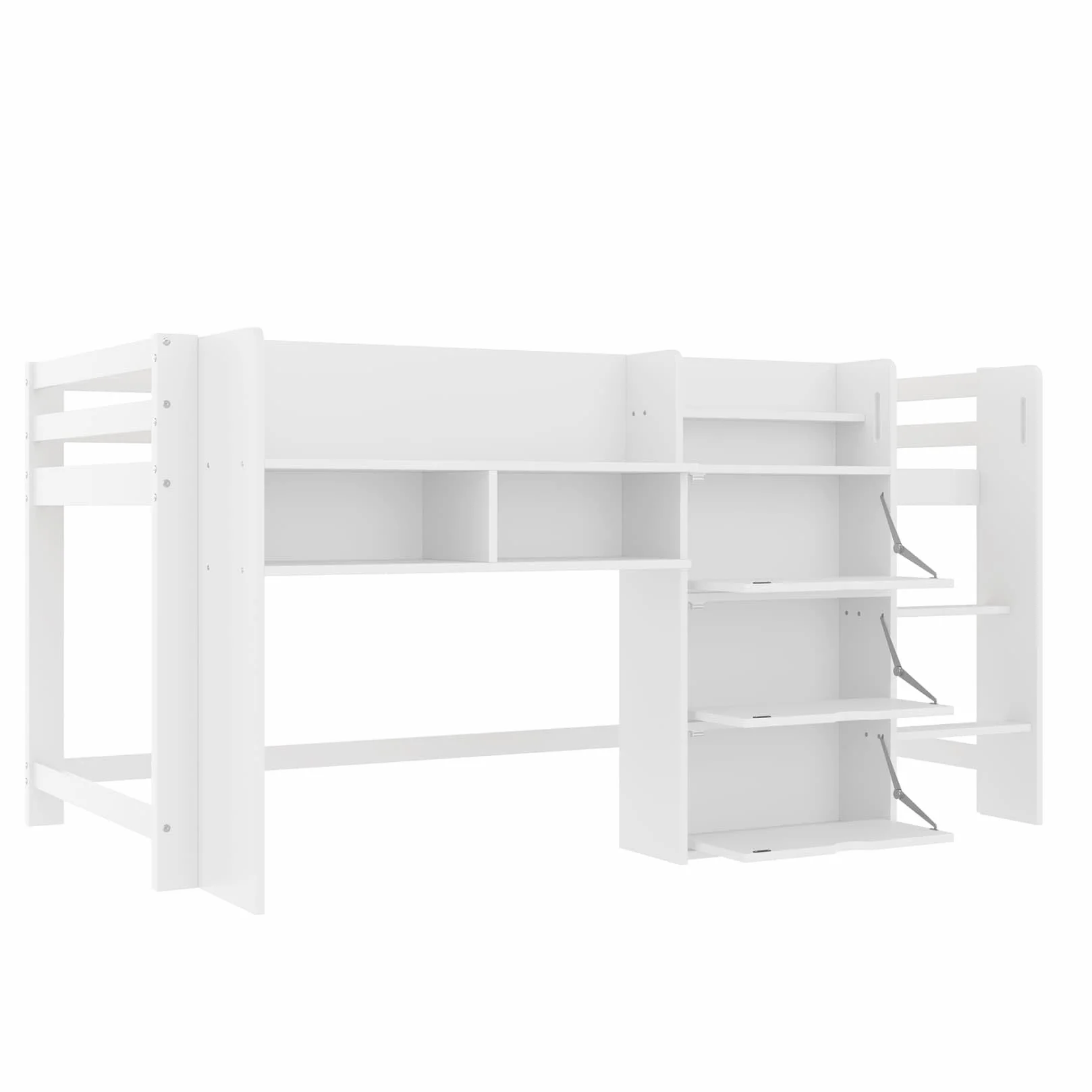 Lit Enfants Mi Hauteur 90x200,Lit Mezzanine 1 Place avec 3 Armoires,étagères Ouvertes,Haute Barrière,Sommier à Lattes Robuste,pour Enfants (A-Blanc)