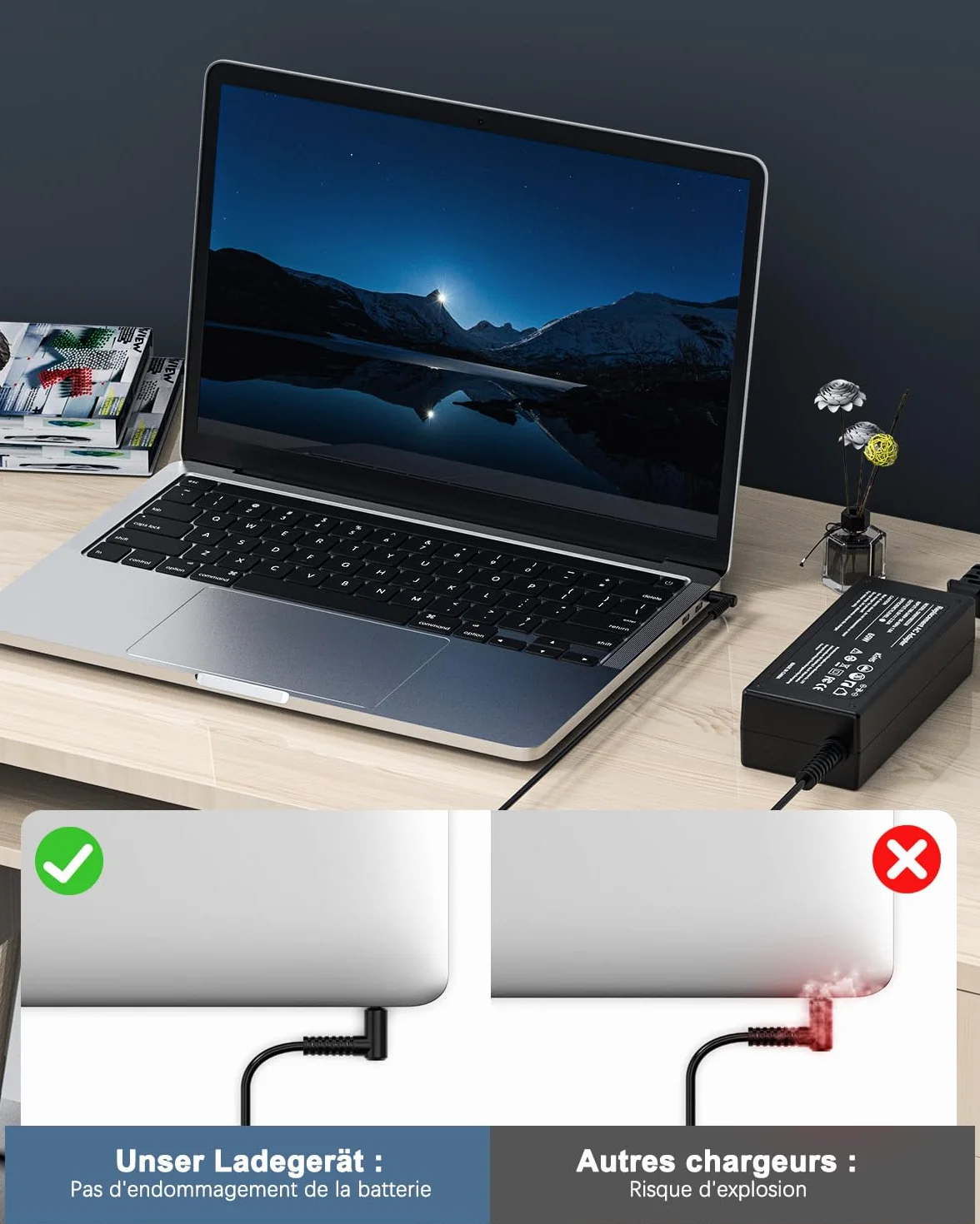 Chargeur HP 65W Ordinateur Portable pour Pavilion x360, Elitebook, Probook, Envy, Stream, HP 250 255 G5 G6 G7