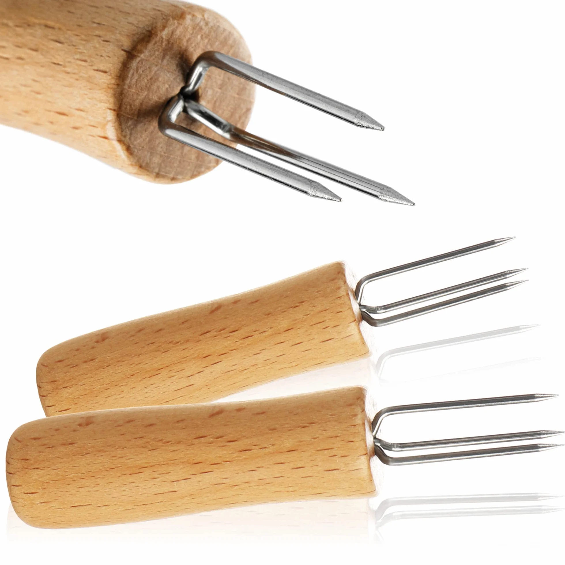 COM-FOUR® fourche à maïs 3 dents acier inoxydable antirouille brochettes réutilisables 08 pièces bois