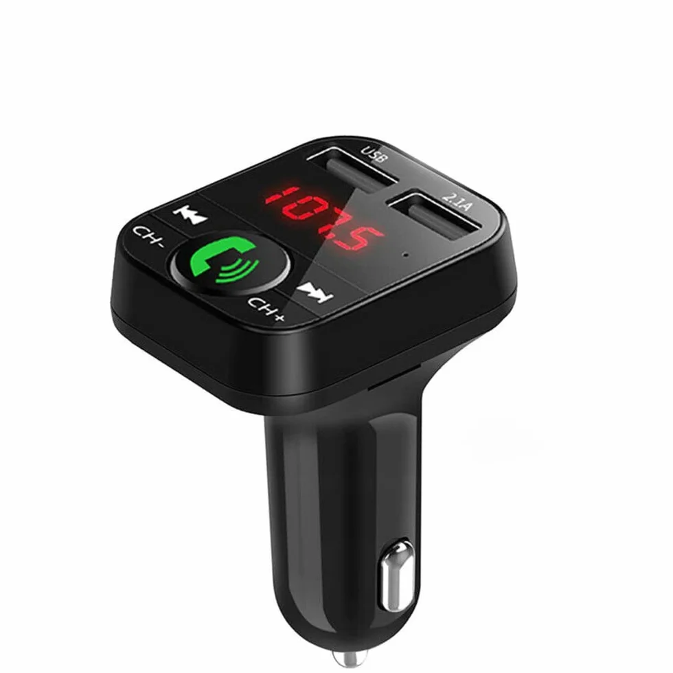 Retoo transmiter Bluetooth FM z ładowarką Dual USB, czytnik kart SD TF i wyświetlaczem cyfrowym, zestaw głośnomówiący, samochodowy adapter audio, uniwersalna ładowarka do urządzeń GPS,