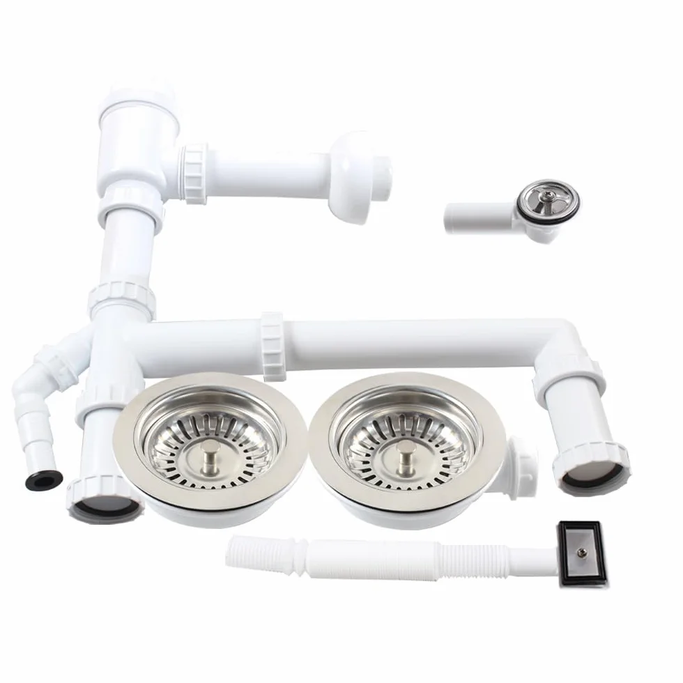 Talea Siphon double 114 mm évier raccord lave-vaisselle ouverture 84-90 mm