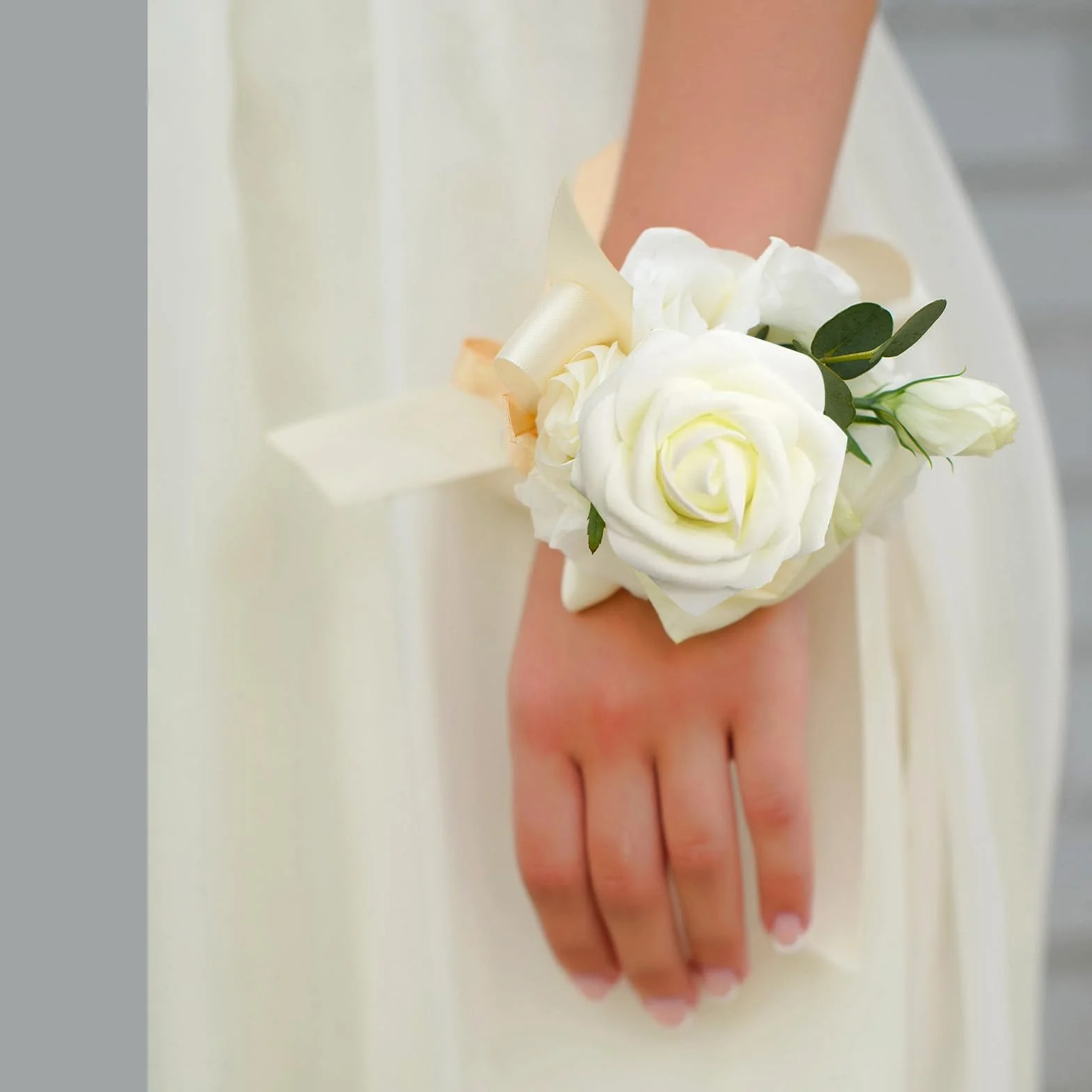 Roses Artificielles Blanches 25Pcs Faux Roses Avec Tiges Mousse pour Décoration Mariage