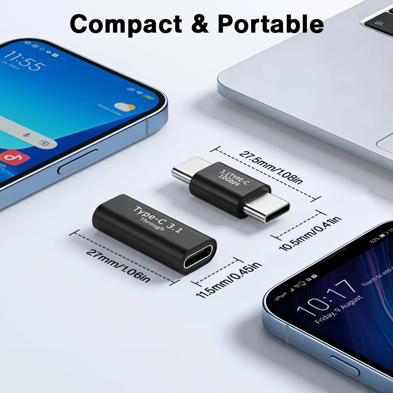 Adapter USB C 3.1 (4 sztuki), adapter USB C żeński na żeński, złącze męskie typu C na męskie do MacBooka Pro, tabletu, Samsung Galaxy i innych