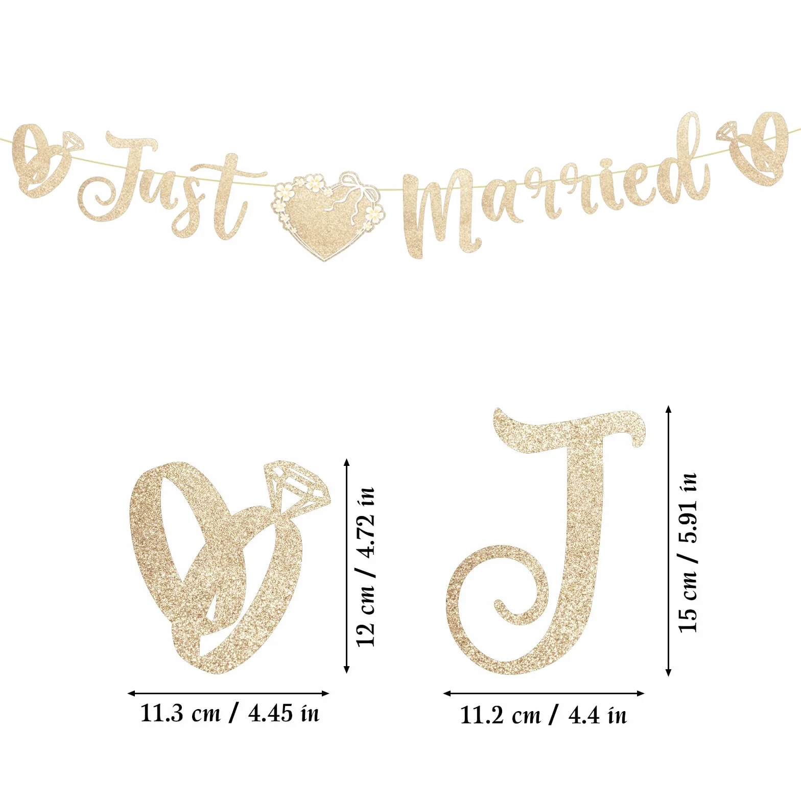 Guirlande de Mariage Just Married Pré-Montée Pailletée Champagne Doré