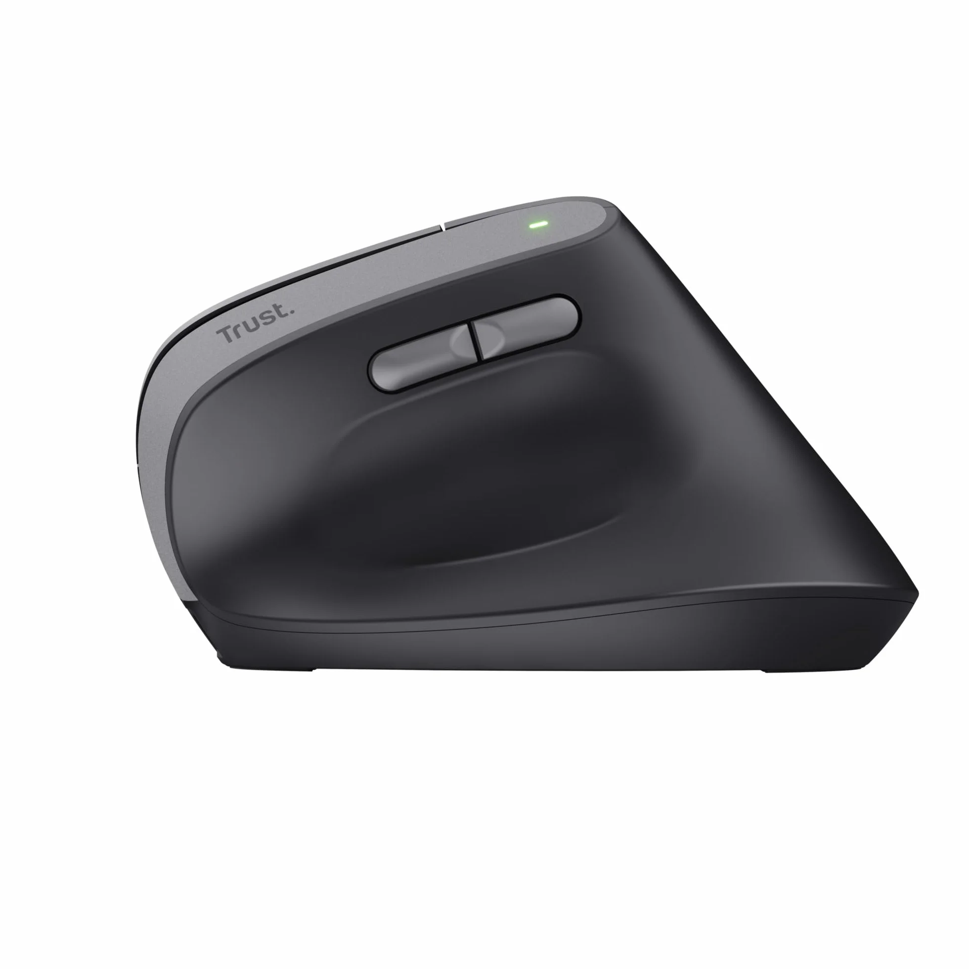 Trust Yuno Ergonomiczna Mysz Bezprzewodowa z Akumulatorem, Myszka Pionowa z Odbiornikiem USB 2.4GHz, Regulowane DPI 800-2400, Sensor Optyczny, 6 Przycisków, 70% Plastiku z Recyklingu - Czarny