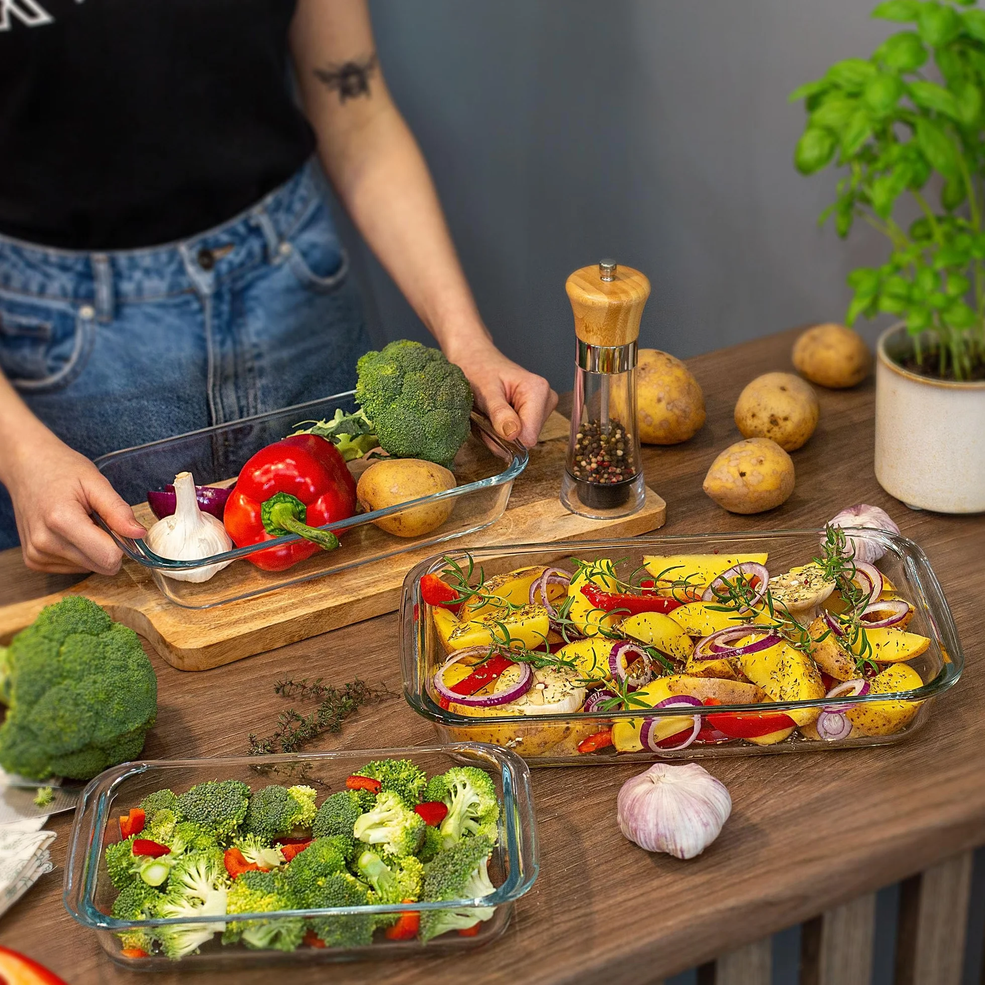 KADAX Plat à gratin rectangulaire de 6 l en verre résistant à la chaleur avec couvercle, passe au lave-vaisselle, plat à rôtir, plat à gratin en verre pour lasagnes, gâteaux (transparent)