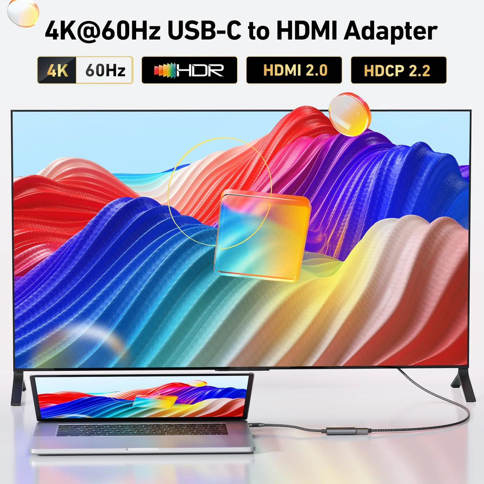 Adapter uni USB C do HDMI 4K@60Hz Adapter Thunderbolt 3-HDMI Kompatybilny z MacBookiem Pro, MacBookiem Air, iPad Pro, Surface Pro, Galaxy, Dell itp. – Szary
