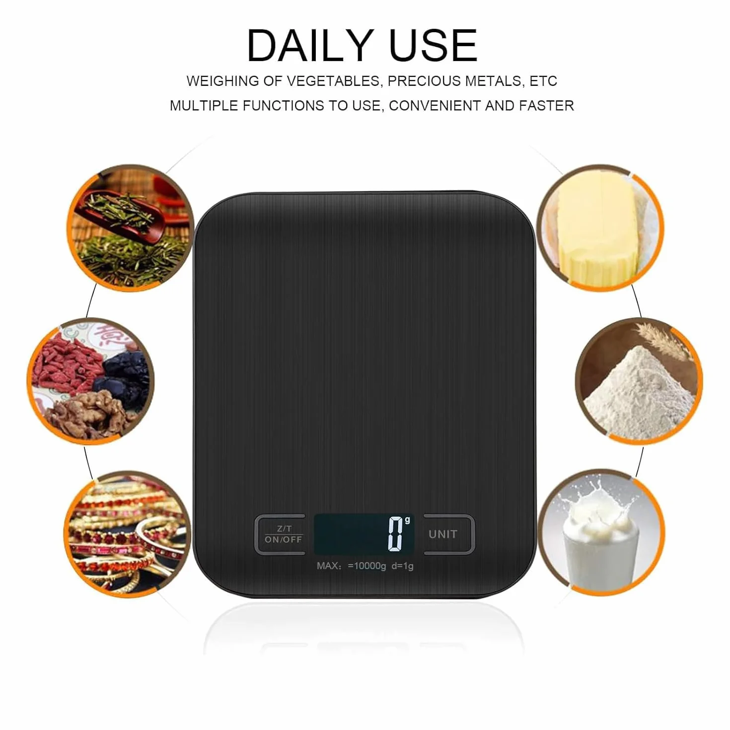 Balance de Cuisine Numérique Professionnelle 10 kg - Précision 1g, Écran LCD, Fonction Tare (Noir)
