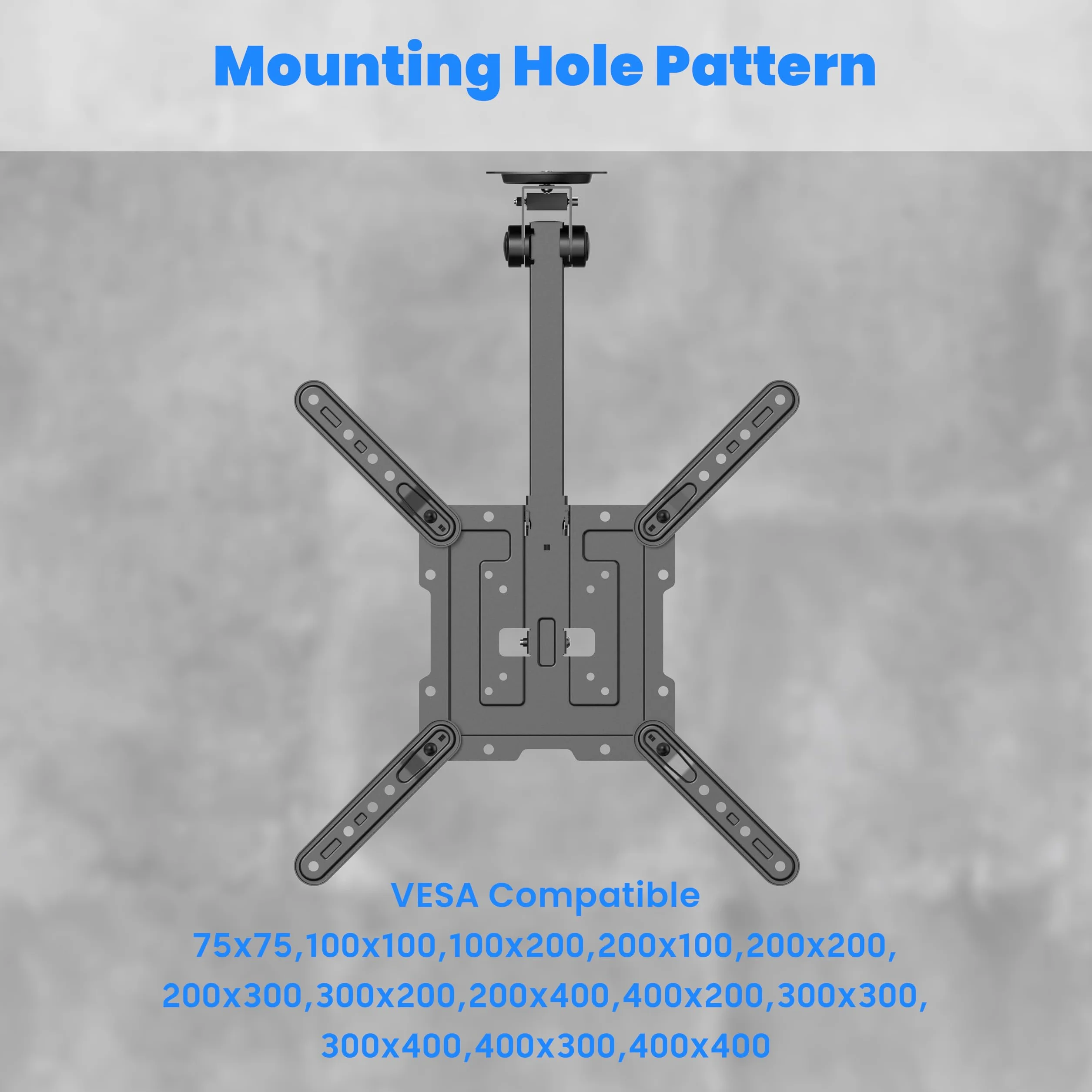 PureMounts Support TV pour Plafond, adapté aux téléviseurs 23-55 Pouces, Pliable, réglable en Hauteur, pivotant, inclinable, jusqu'à VESA 400x400, Noir