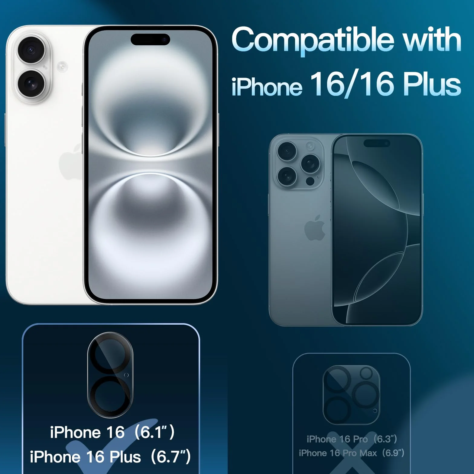 JETech Osłona Obiektywu Aparatu dla iPhone 16 6,1 Cala i iPhone 16 Plus 6,7 Cala, 9H Szkło Hartowane, Antyzarysowania, Nie Wpływa na Nocne Zdjęcia, HD Przejaśniać, 3 Sztuki