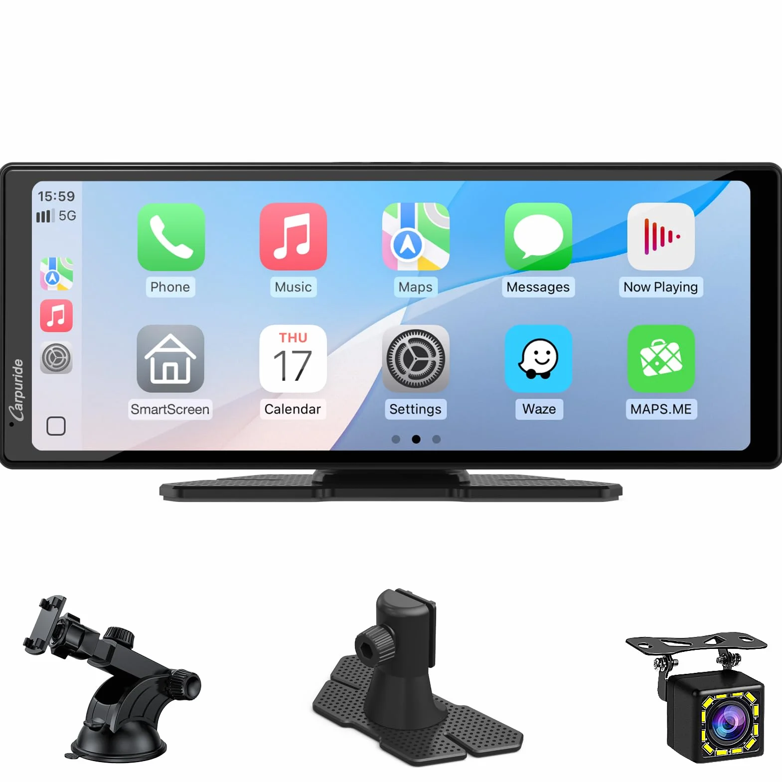 Przenośny ekran Carplay, Carpuride V92R Wireless Carplay i Android Auto, 10,26-calowy ekran dotykowy HD 1080P z prawdziwą kamerą cofania 720P / BT 5.0/Mirror Link Support Truck RV Dash Mount