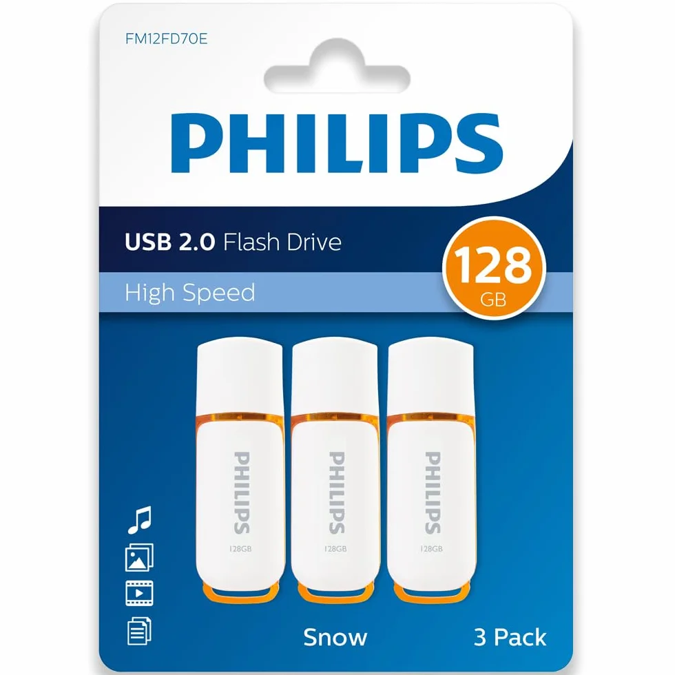 Philips Snow Edition High Speed pamięć flash USB 2.0 3x 128 GB do komputerów PC, laptopów, przechowywania danych, prędkość odczytu do 25 MB/s