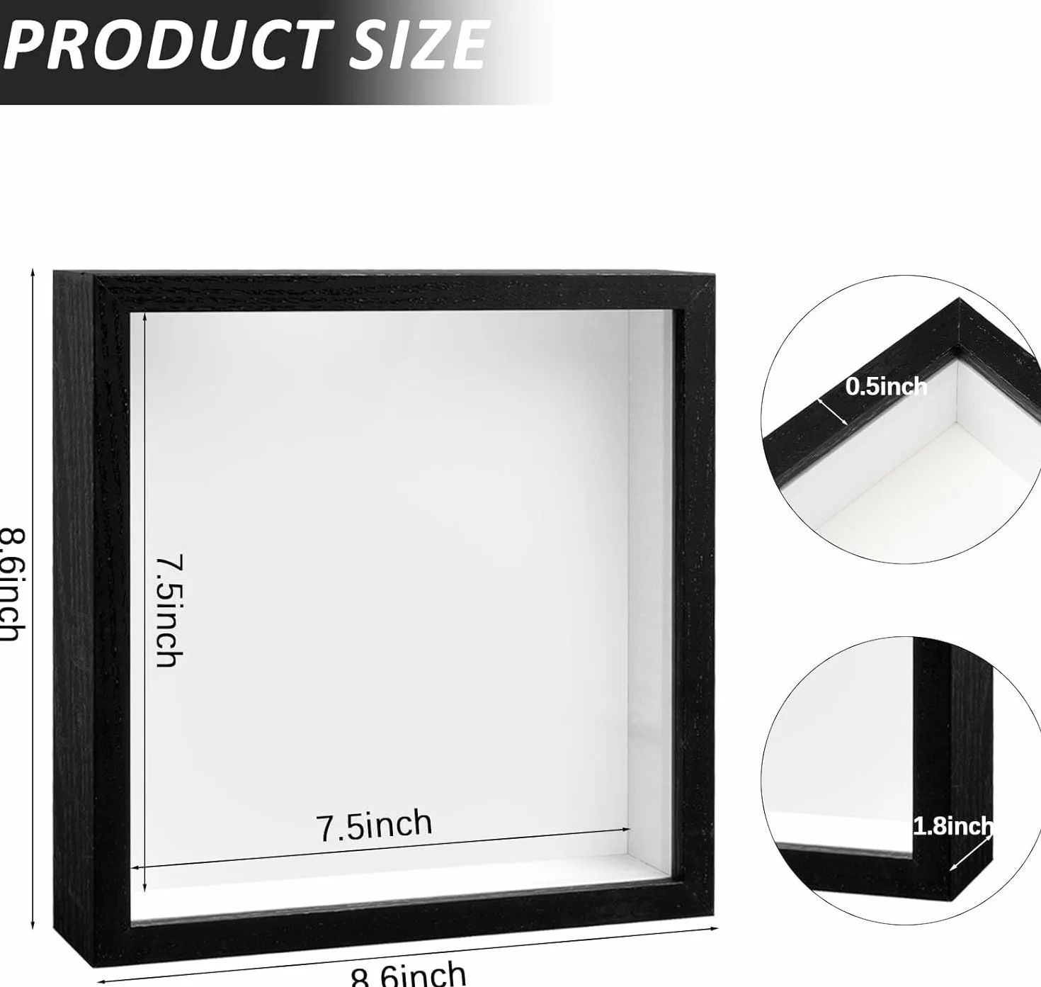 Lot de 6 Cadre 3D Profond 20x20 cm Cadre Photo Vitrine 3D Cadre Boîte en Bois Cadres d'Objet Carrée pour Médailles, Billets, Fleurs, Souvenirs, Diamond Painting