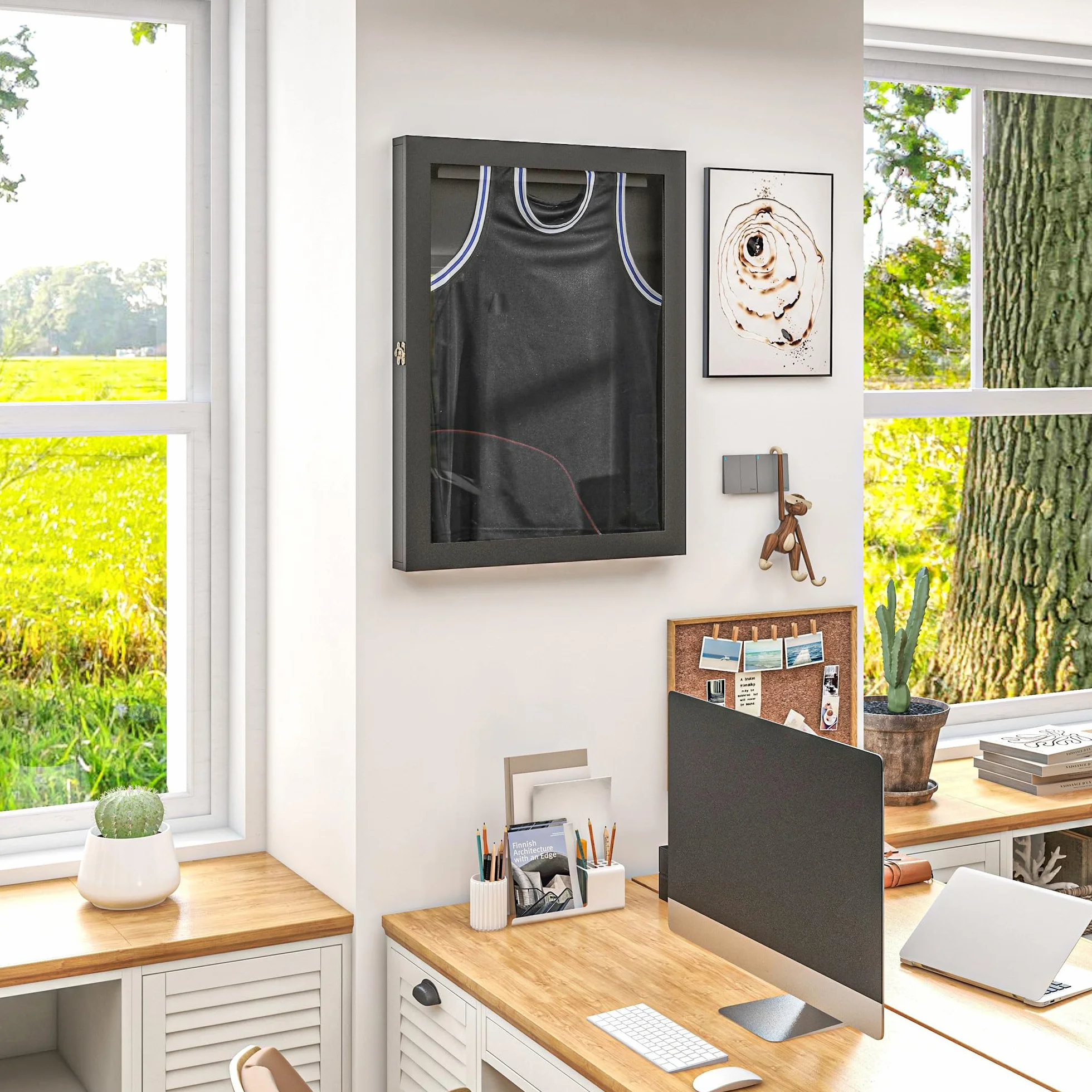 HOMCOM Frame Box T-Frame Cadre pour Maillot Porte Acrylique Doublure Interne Feutre 71 x 6,5 x 89 cm Noir