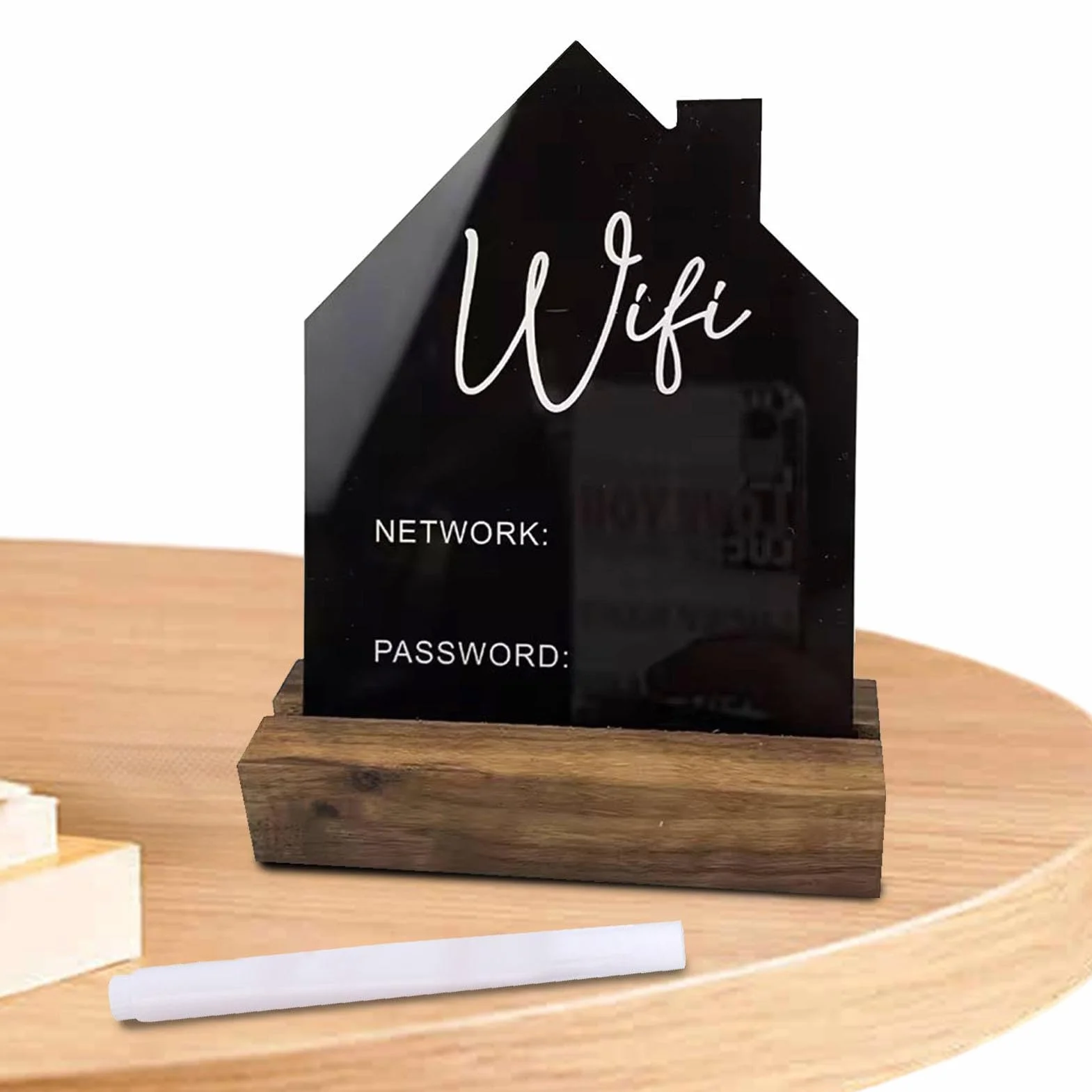 Panneau d'affichage WiFi en acrylique avec tableau à craie et porte-marqueur effaçable pour chambre d'amis, bureau