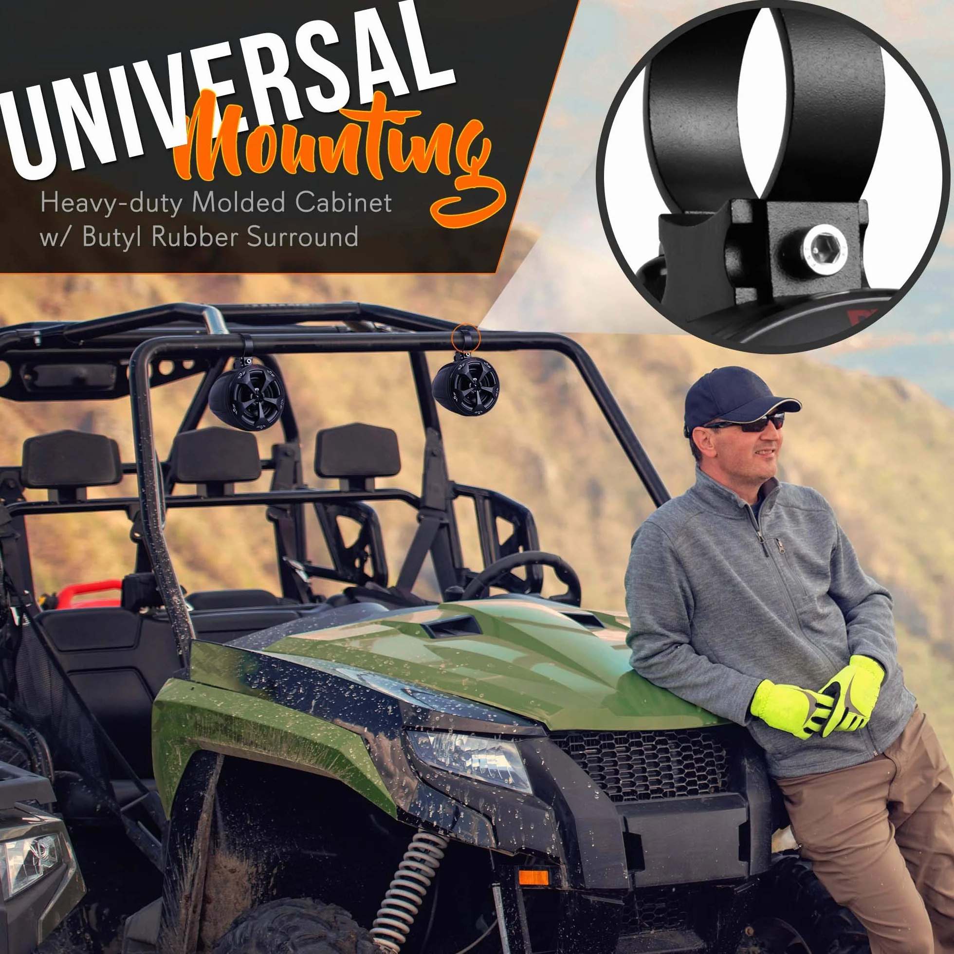 Pyle Głośniki morskie 800 W ze wzmacniaczem, wodoodporny, pełnozakresowy, wodoodporny system głośników stereo z kablem wejściowym audio RCA, AUX i MP3 do ATV, UTV, 4 x 4, quadów, jeepów, łodzi