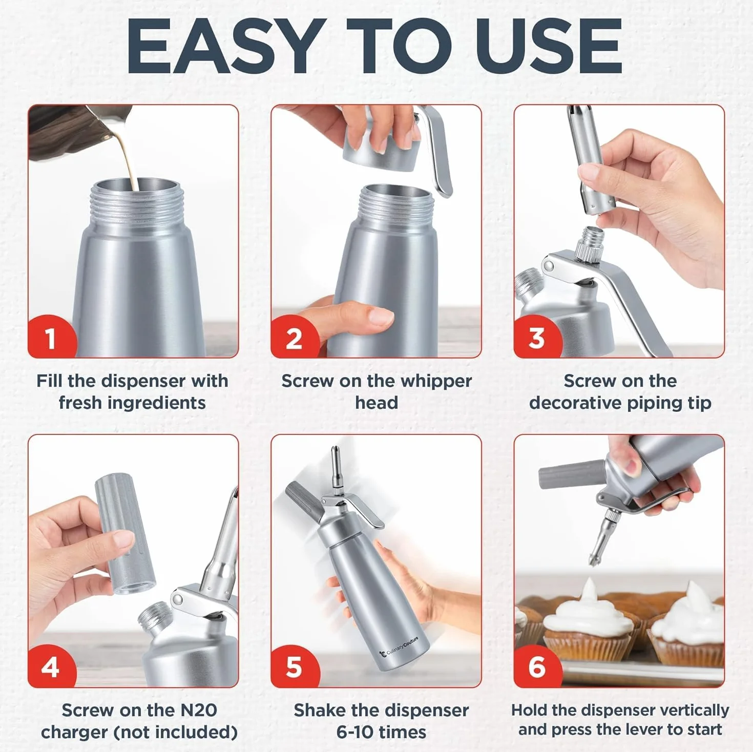 Siphon Chantilly Professionnel 500ml Inox Aluminium avec 3 Douilles pour Mousses et Crèmes